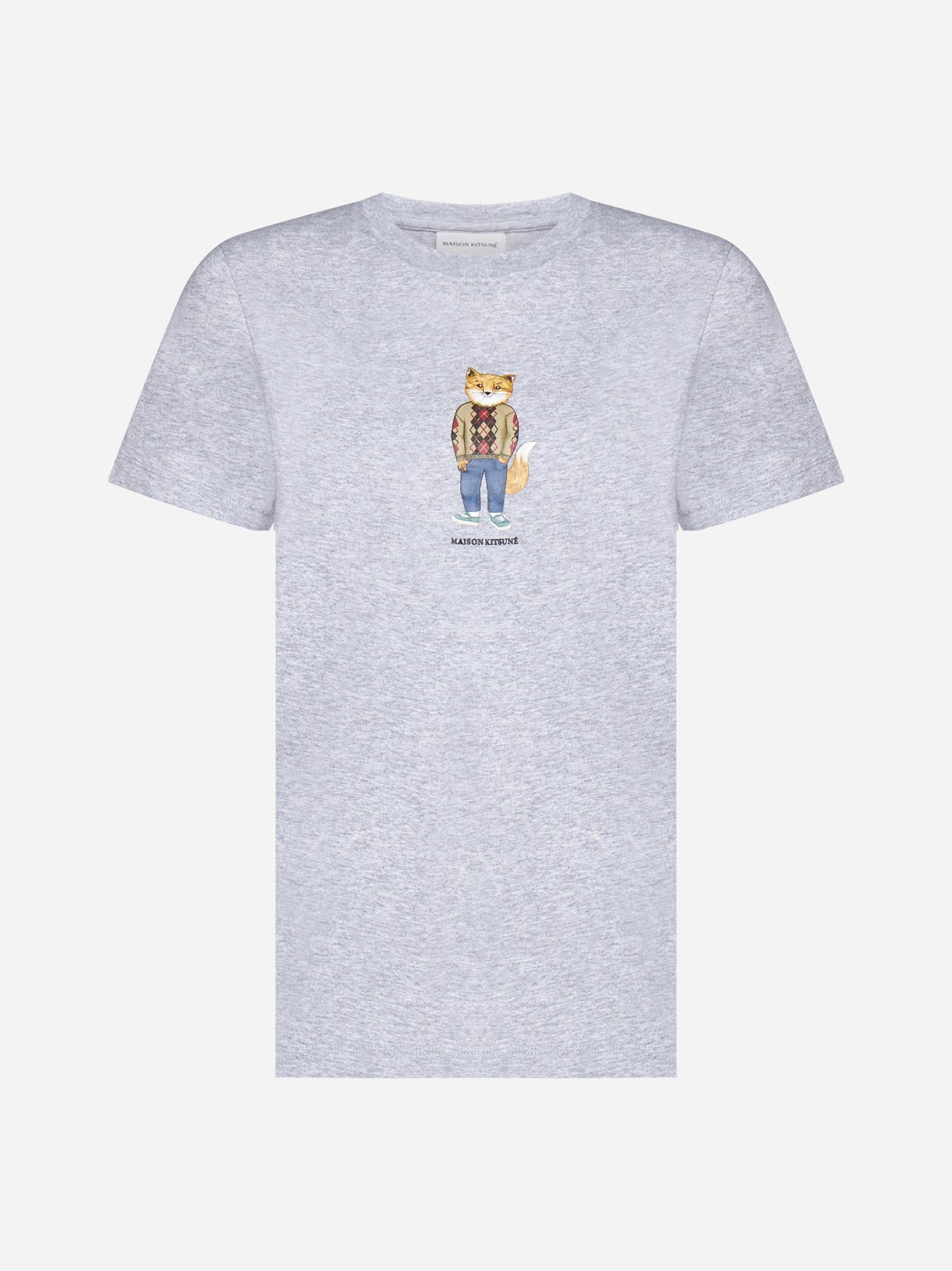 Shop Maison Kitsuné Dressed Fox Cotton T-shirt In Grey