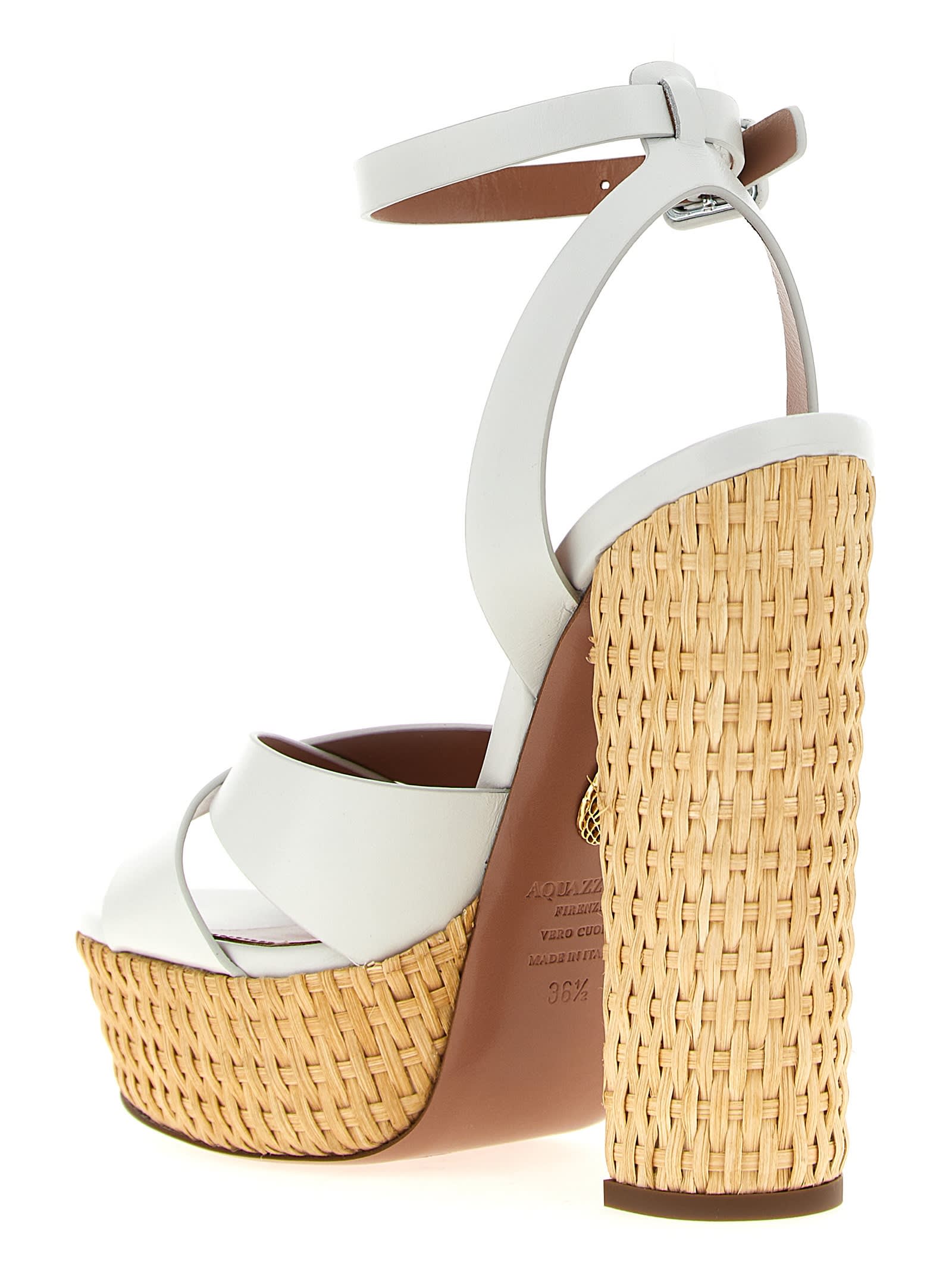 Aquazzura Sunseeker 140 Leather Platform Sandals In White