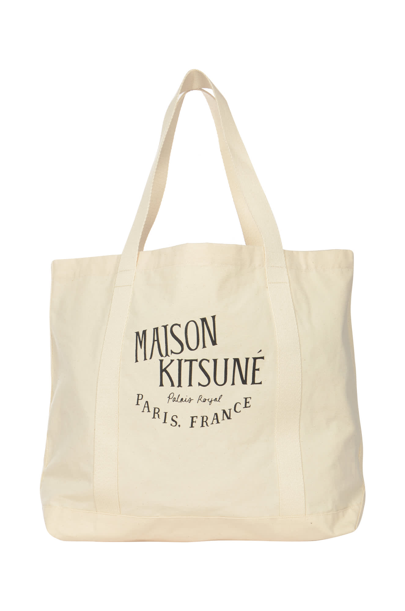 Maison Kitsuné Logo Print Shopper Bag In Ecru