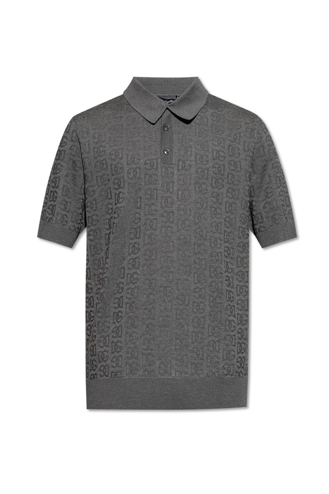 Dg Logo Jacquard Knitted Polo Shirt