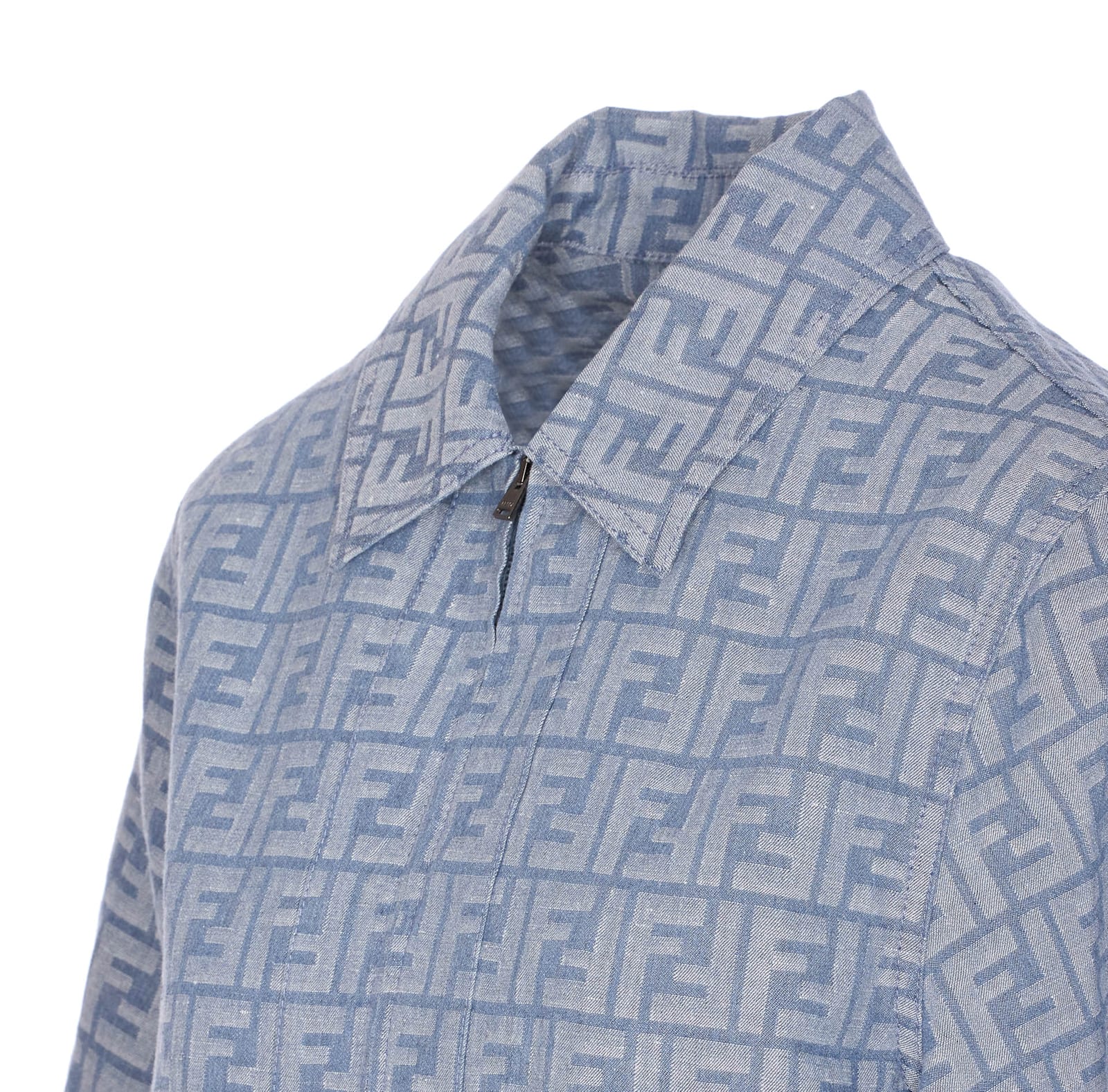 Fendi Women Ff Denim Chambray Cropped Jacket In Blue