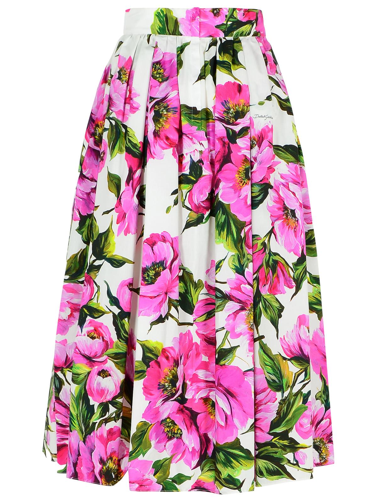 Shop Dolce & Gabbana Peonie Pink Cotton Skirt