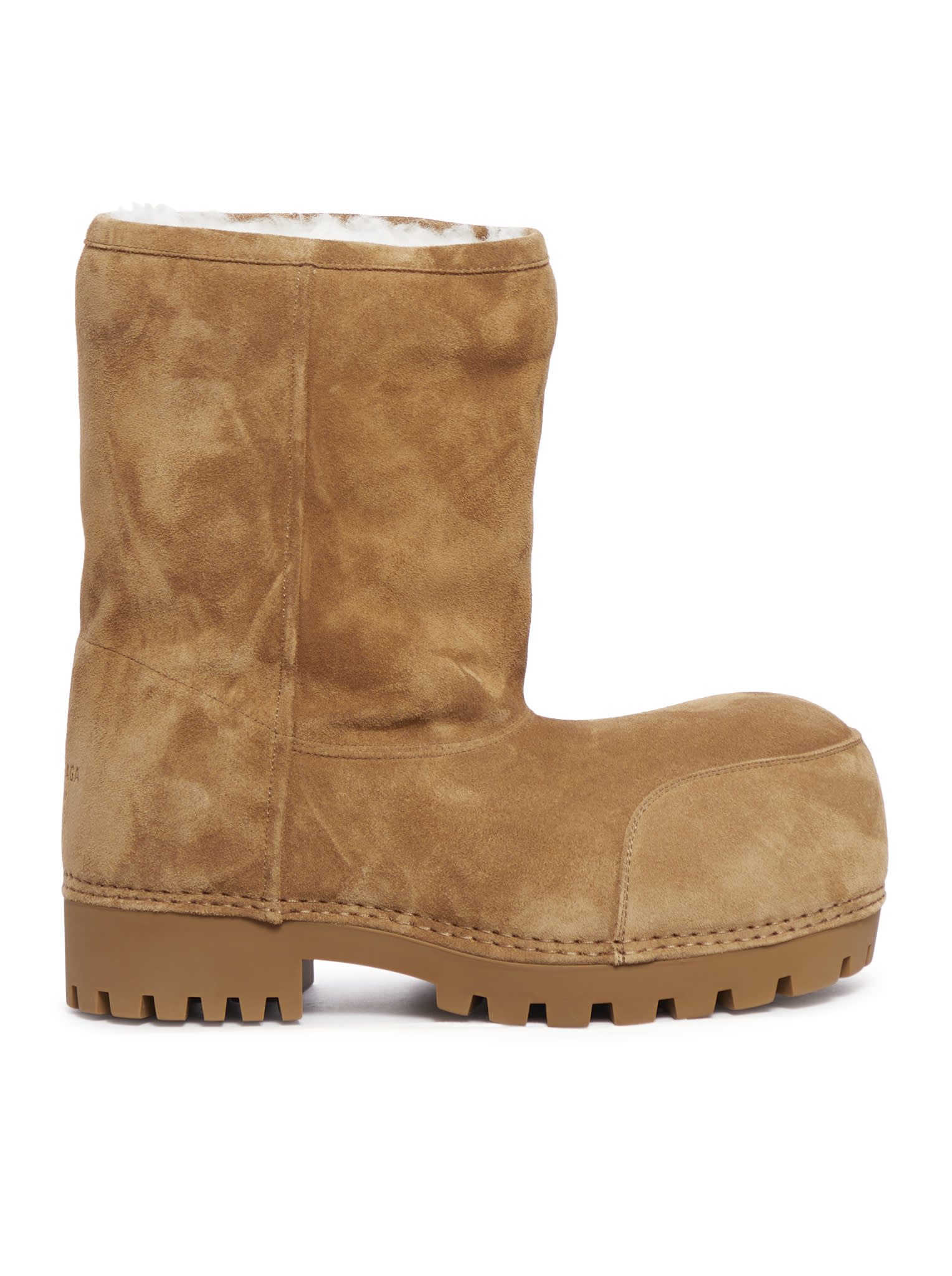 Shop Balenciaga Alaska Fur Oversized High Boots In Brown White