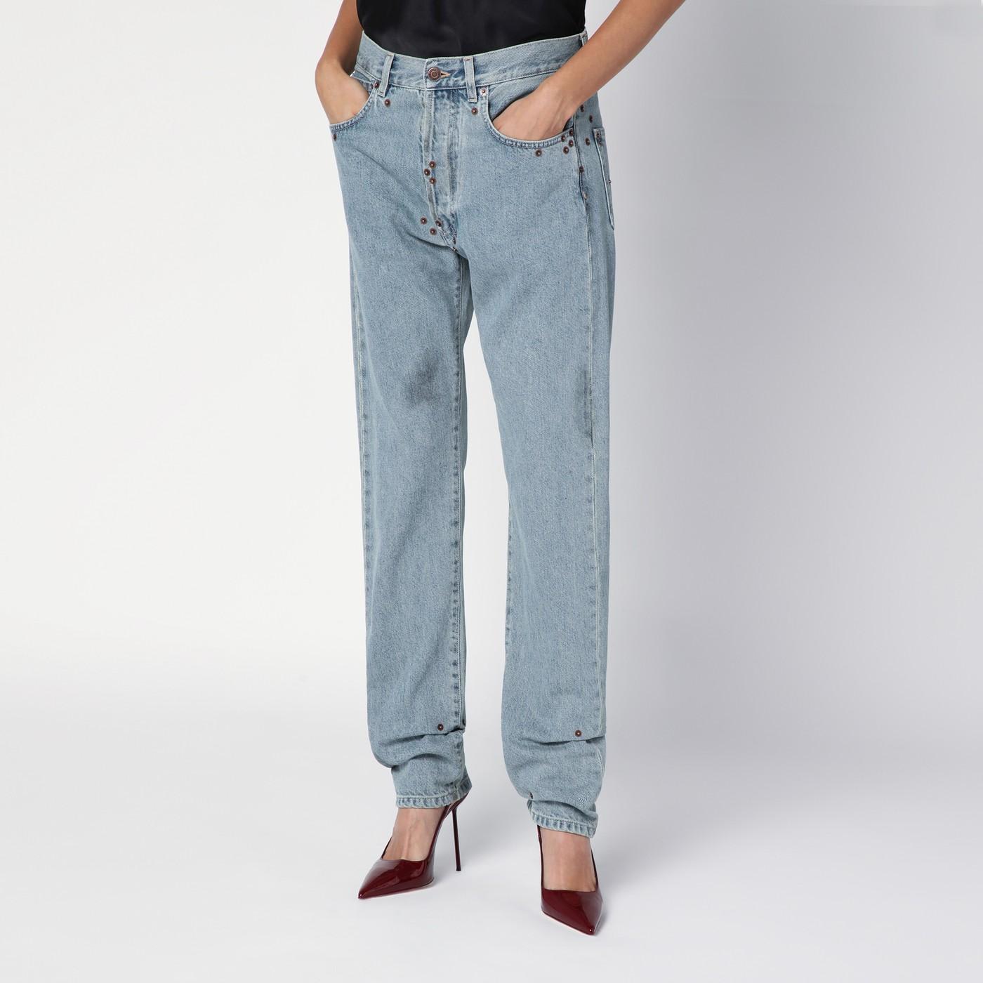 Shop Moschino Light Blue Denim Jeans With Rivets