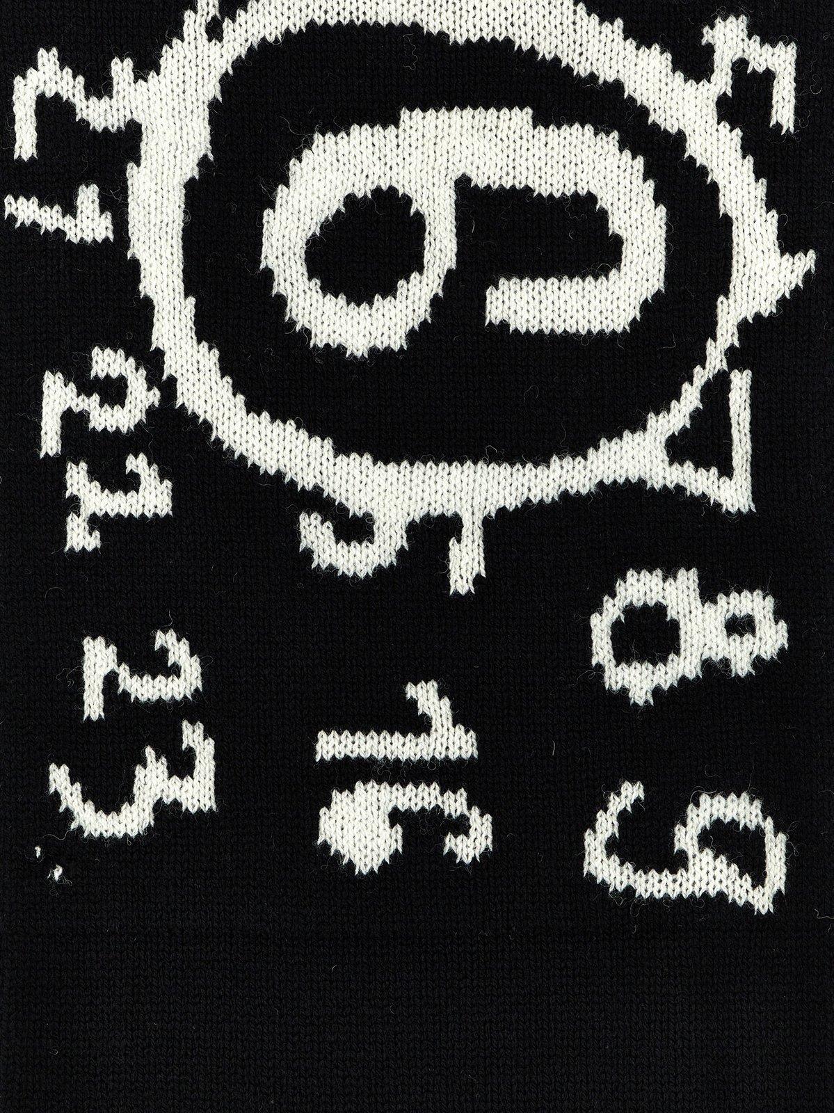 Shop Mm6 Maison Margiela Logo Intarsia-knit Distressed Scarf In Black/white