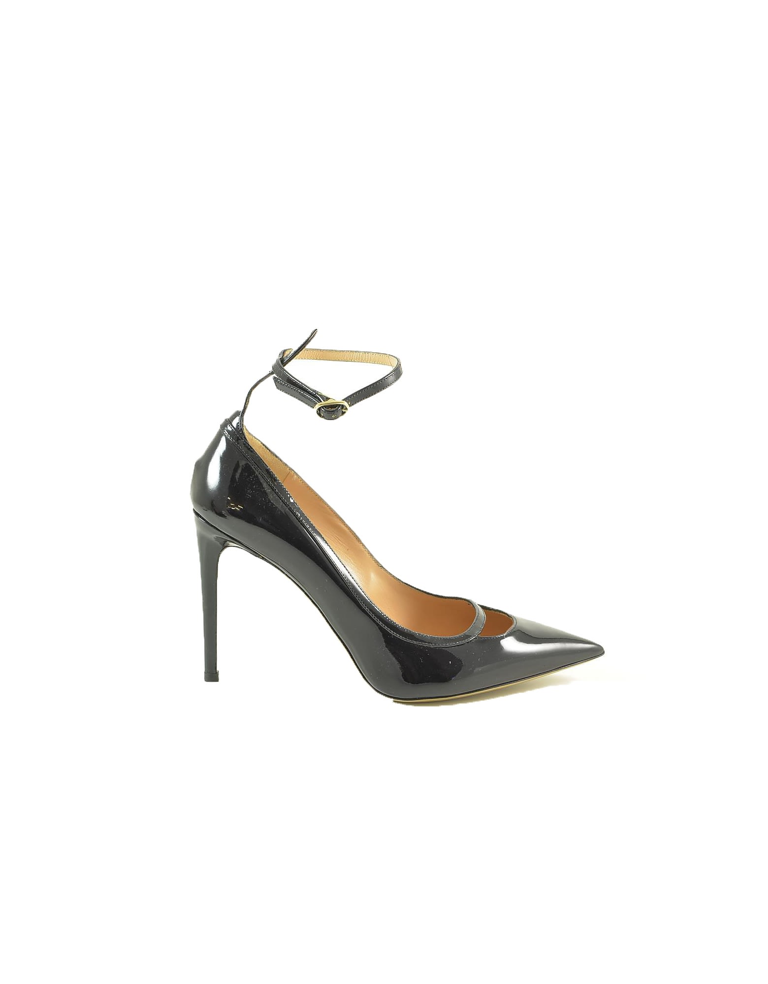 Valentino Black Patent Leather High Heel Pumps W/ankle Wrap