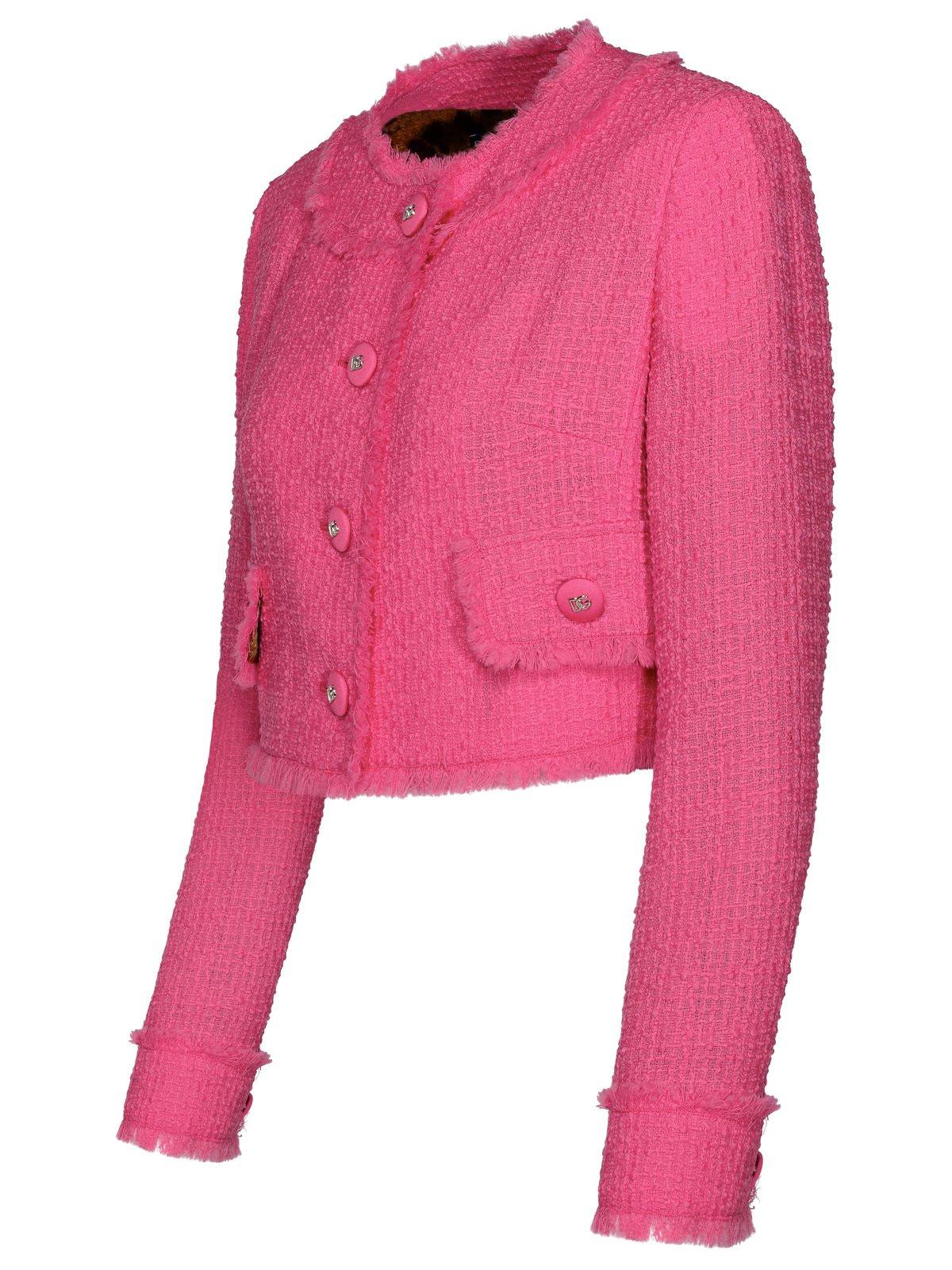 Shop Dolce & Gabbana Frayed Hem Tweed Jacket In Rosa