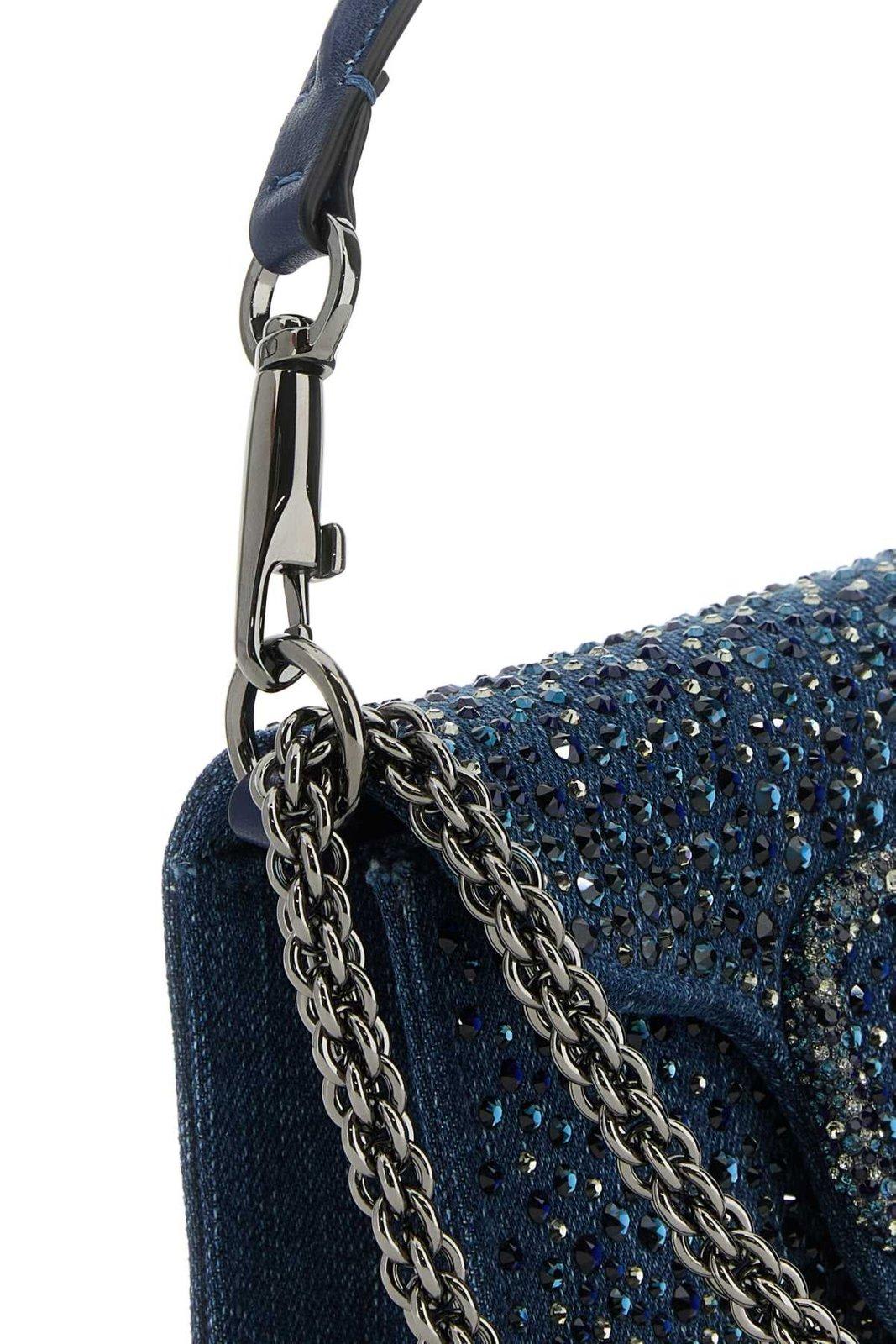 Shop Valentino Vlogo Signature Foldover Top Denim Tote Bag In Blue