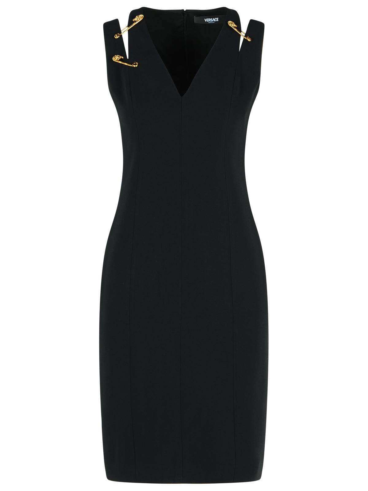 Versace Medusa Safety Pin Cutout Sleeveless Techno Cady Dress In Black