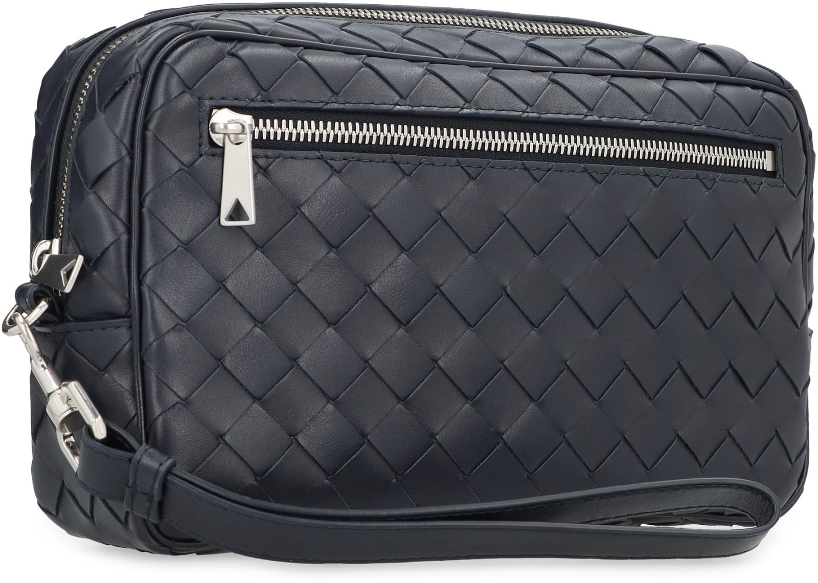 Shop Bottega Veneta Leather Pouch In Space Silver