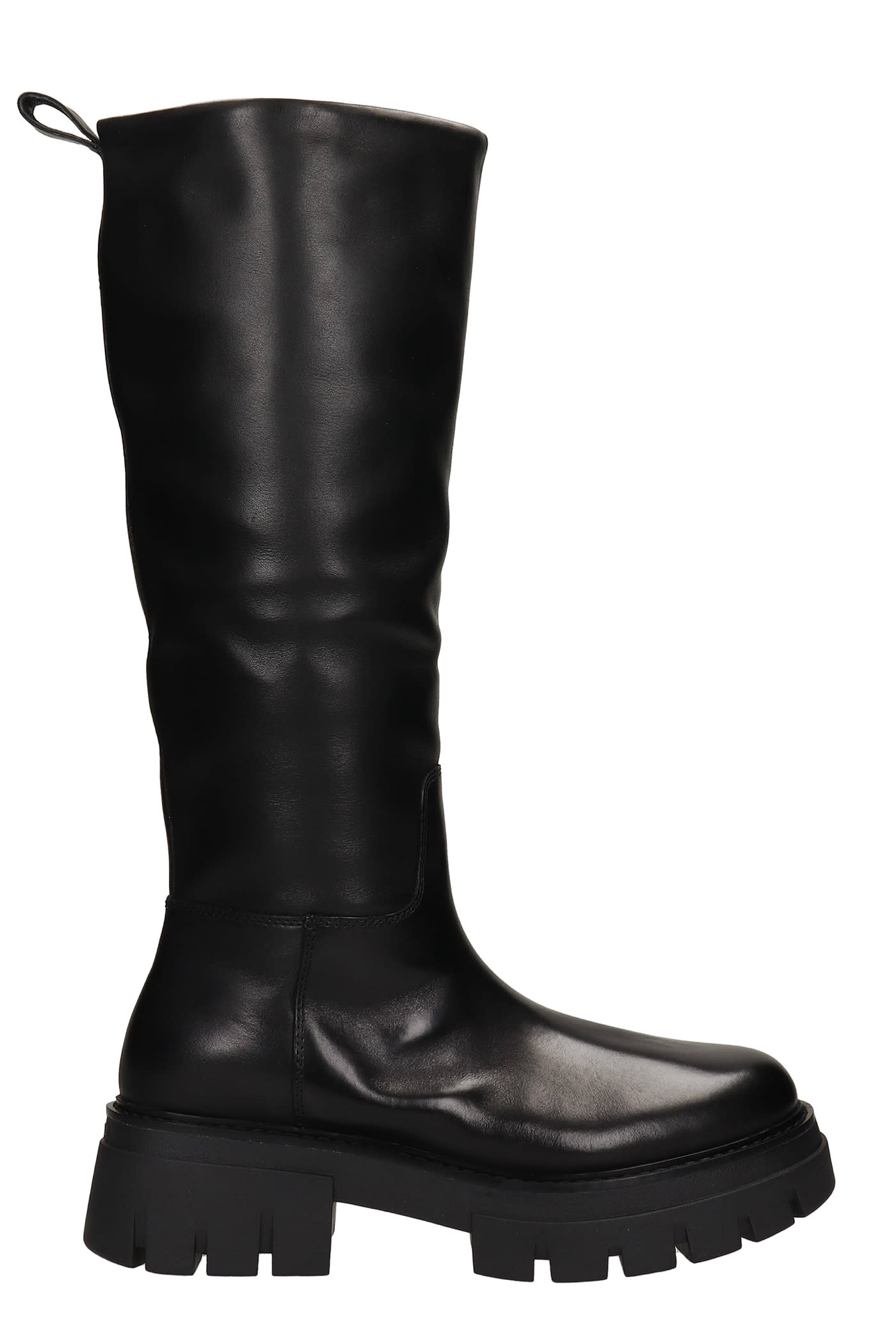 Ash Lucky Low Heels Boots In Black Leather