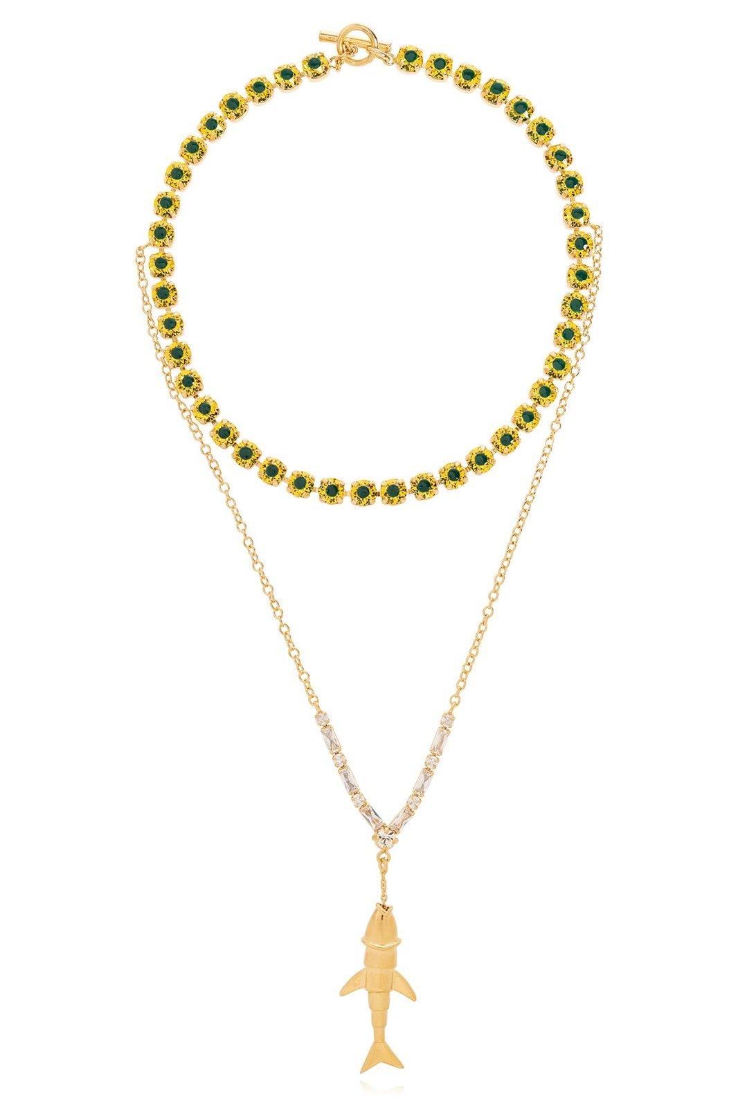 Shop Marni Fish Charm Embellished Necklace In Golden