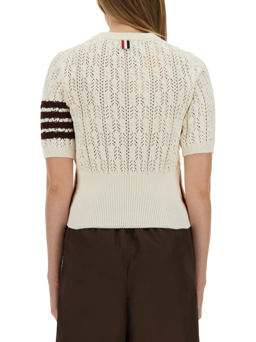 Thom Browne Womens White Pointelle Cable-knit Cotton T-shirt