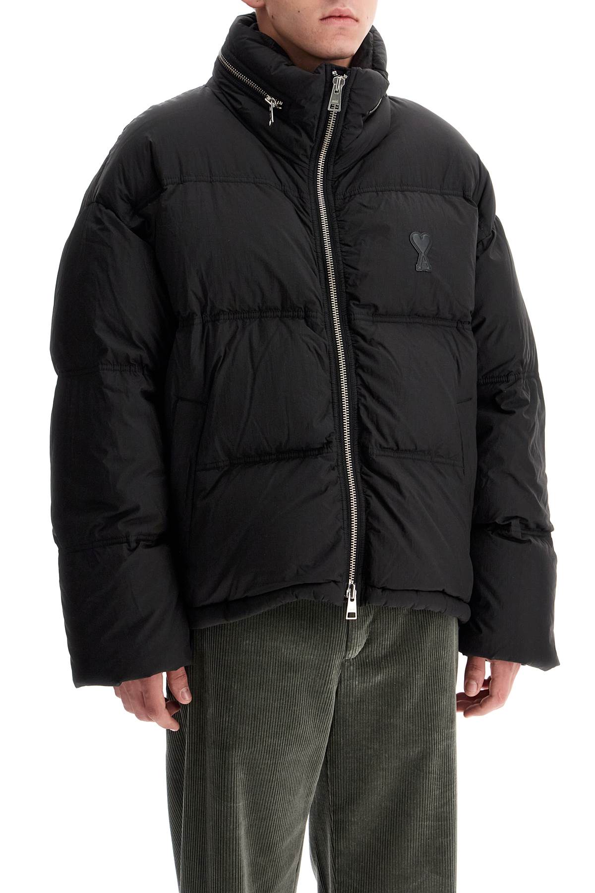 Shop Ami Alexandre Mattiussi Down Jacket With Logo Patch In Noir (black)