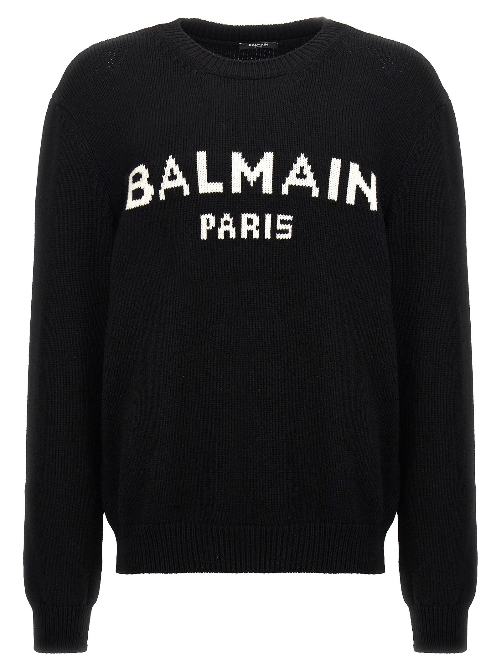 Shop Balmain Logo Sweater In Nero E Bianco