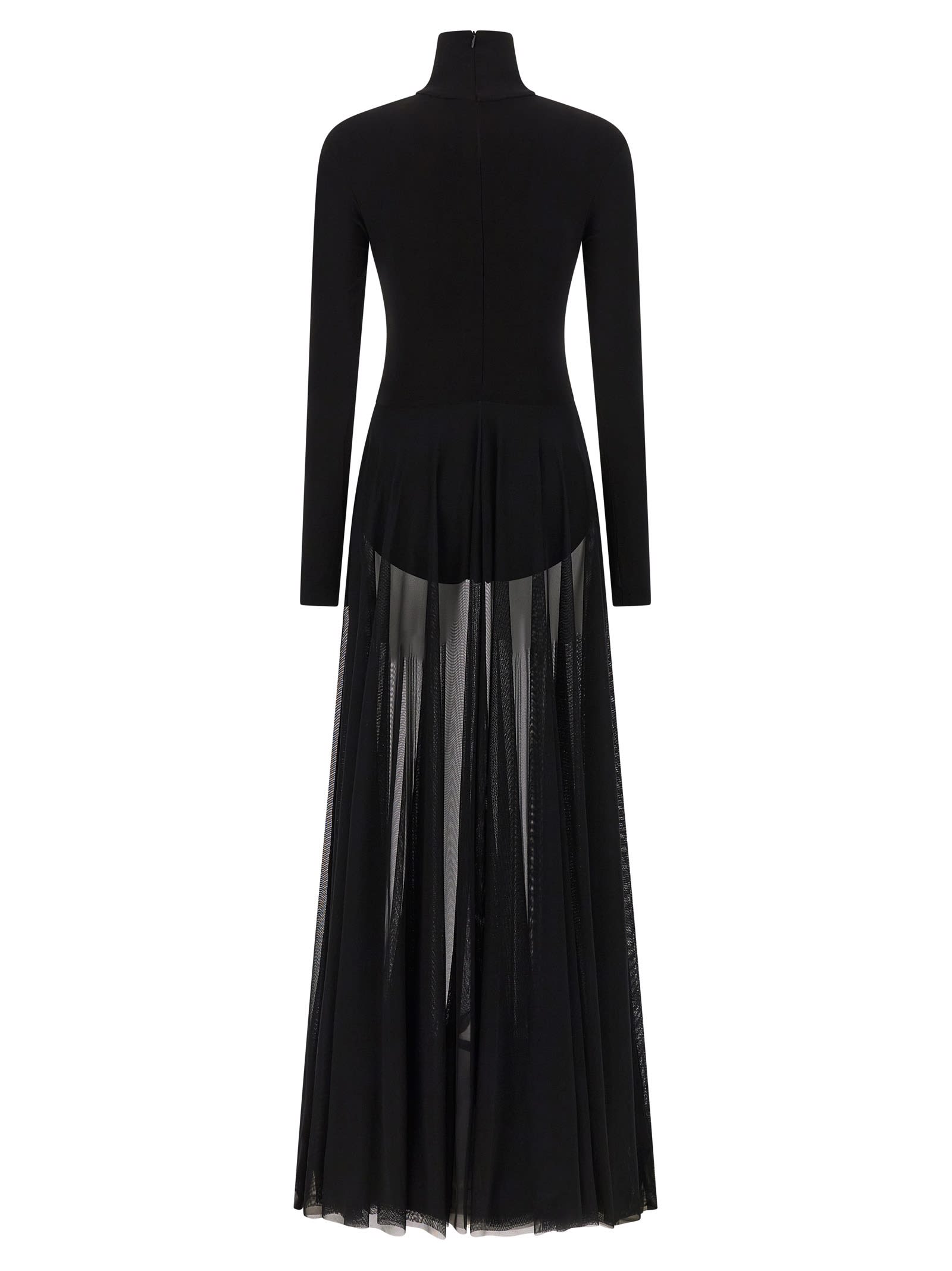 Norma Kamali Long Sleeve Turtleneck Bodysuit Flared Gown In Black