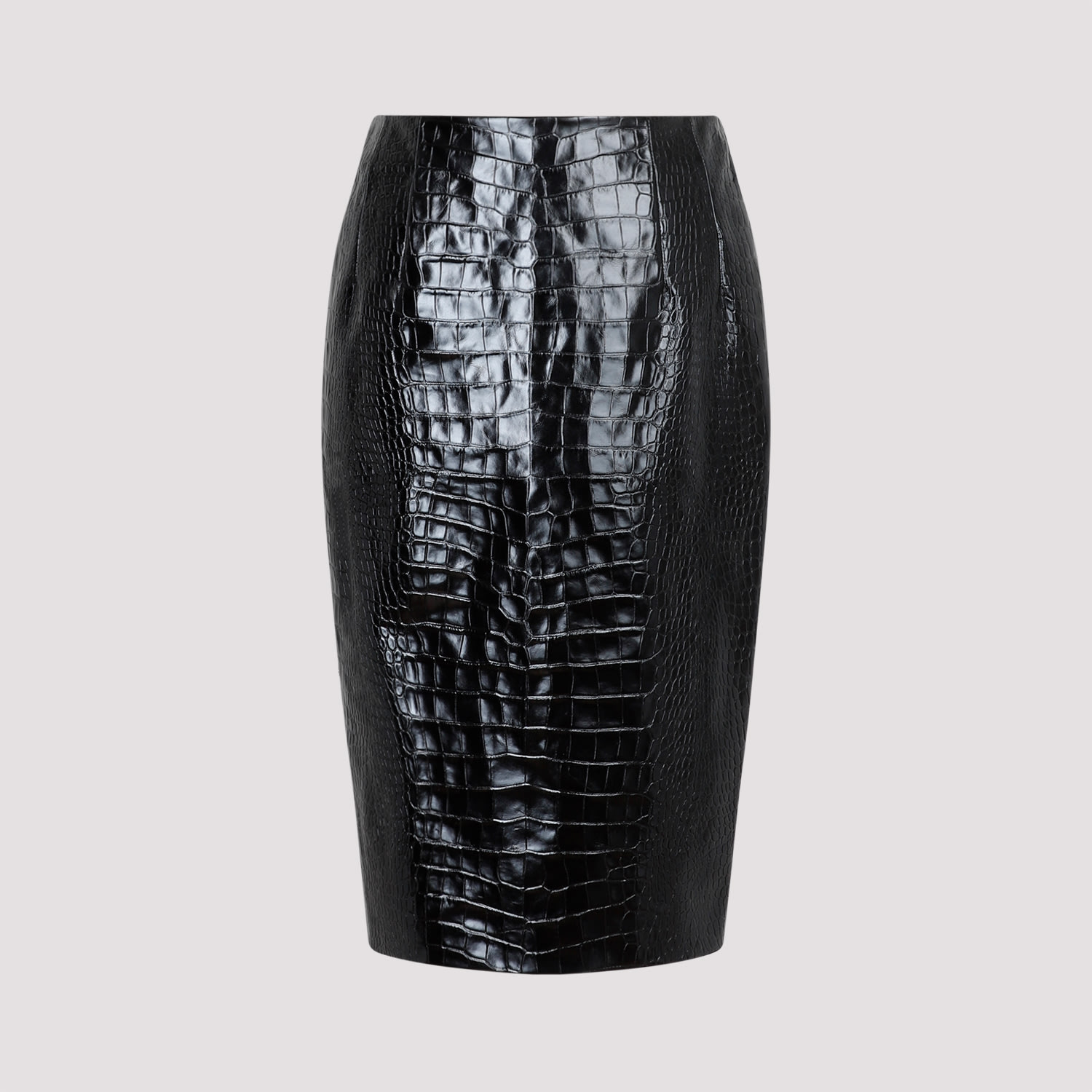 Shop Versace Crocodile Print Leather Skirt In Black