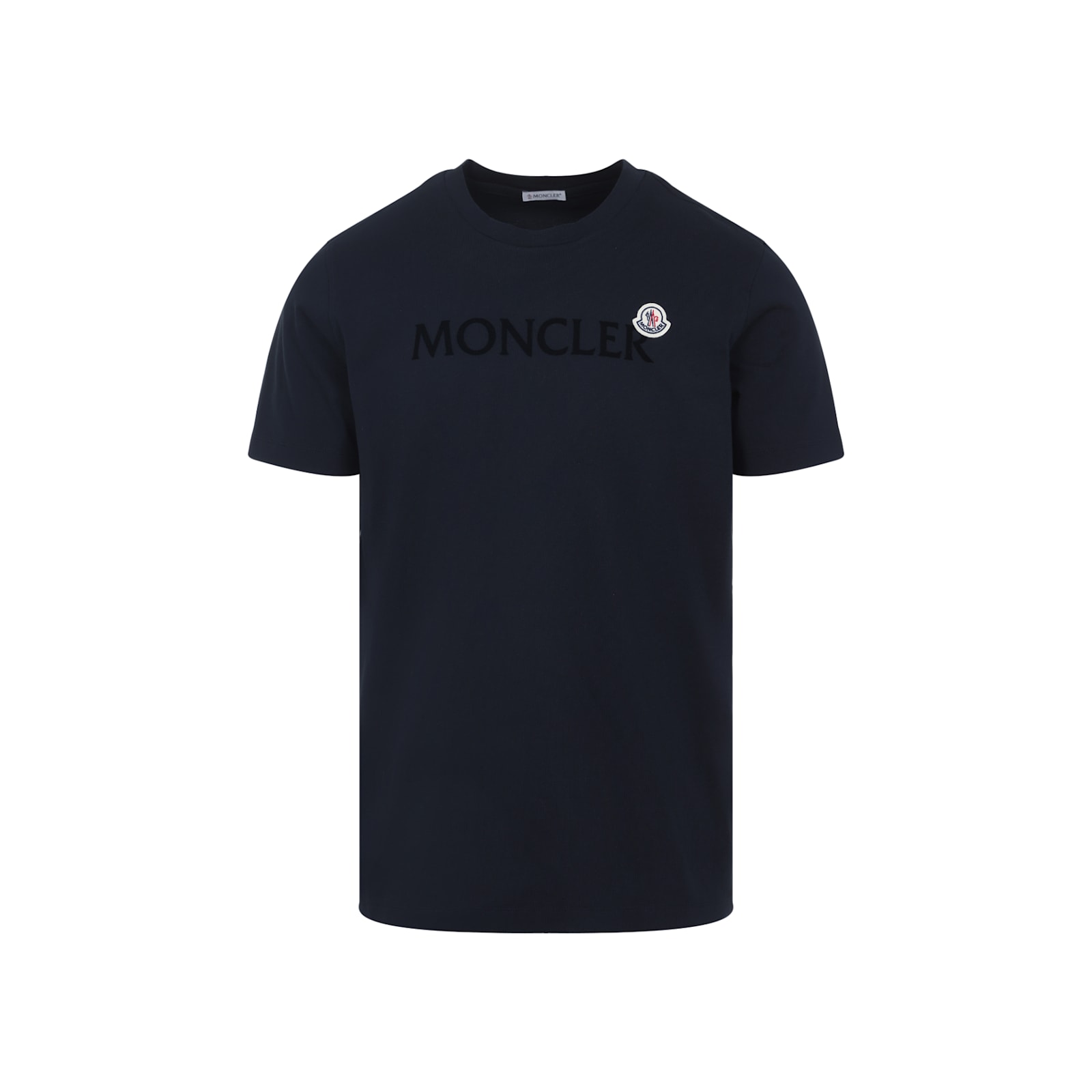 Moncler Men T-shirt With Flocked Cotton Logo In Blue