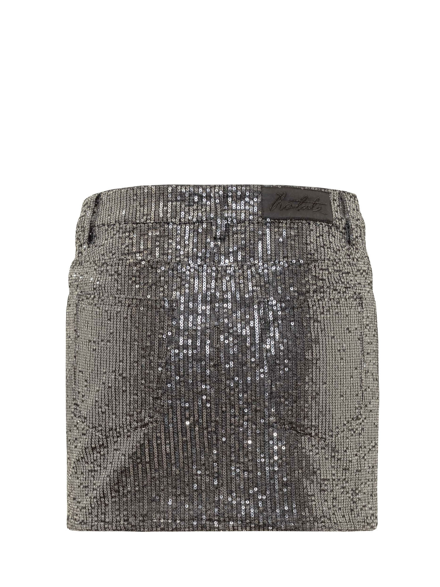 Rotate Birger Christensen Black Mini-skirt With All-over Paillettes And Logo Patch In Black