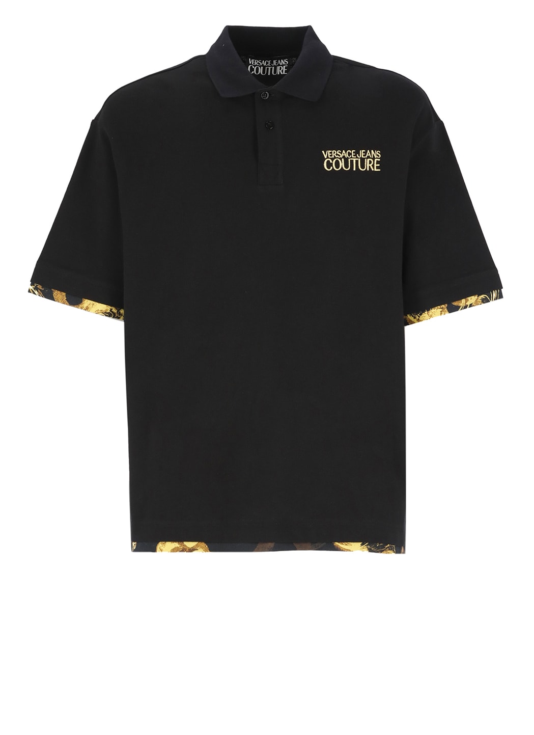 Shop Versace Jeans Couture Polo Shirt With Baroque Details In Black