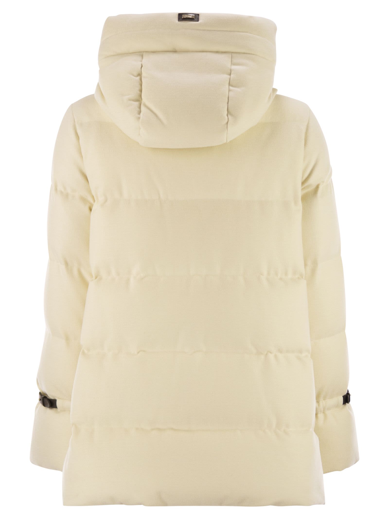 Herno Hooded Medium-length Wool Down Jacket With Zip In Multi