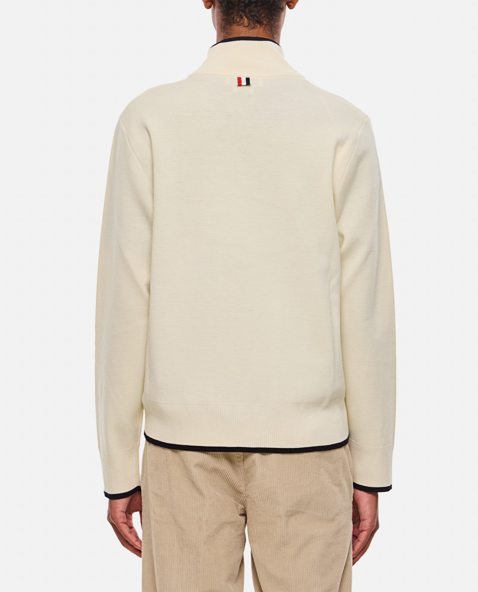 Shop Thom Browne White Full Zip Virgin Wool Cardigan