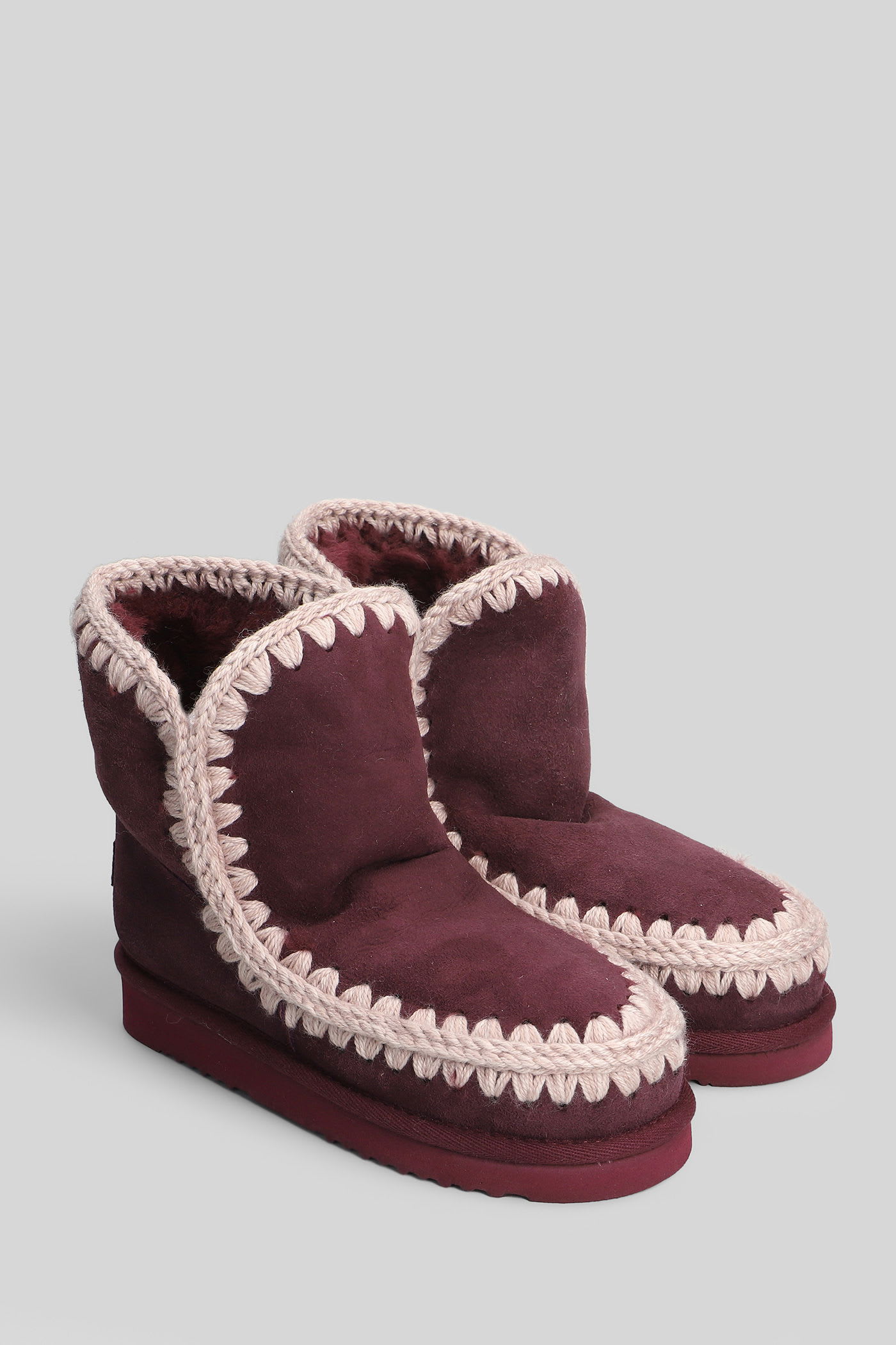 Mou Eskimo 18 Low Heels Ankle Boots In Bordeaux Suede In Burgundy