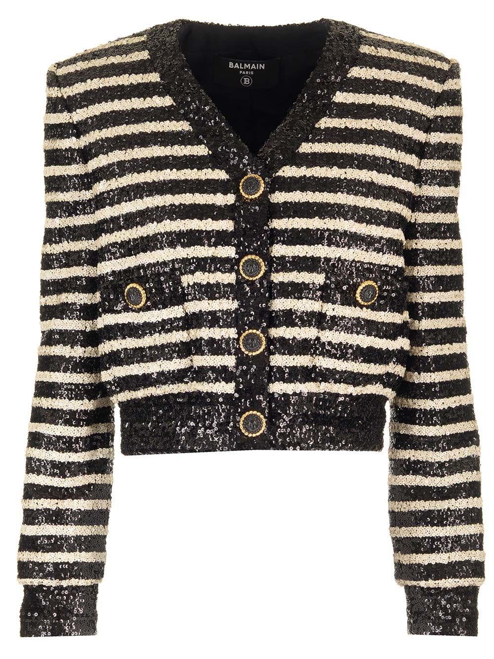 Shop Balmain Sequin Cropped Blazer In Multicolor