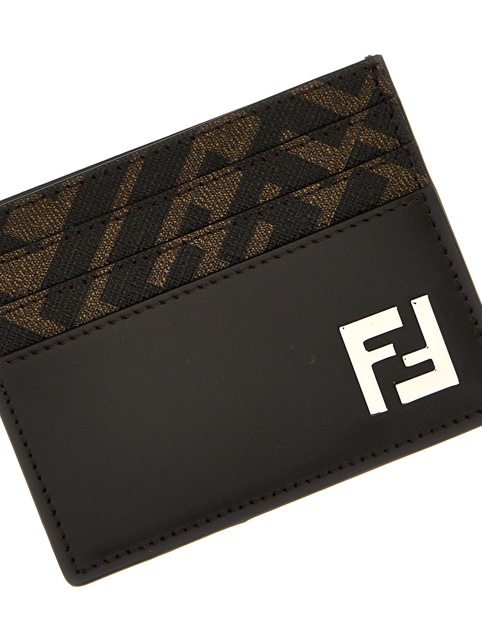 Shop Fendi Squared Ff Card Holder In Brown