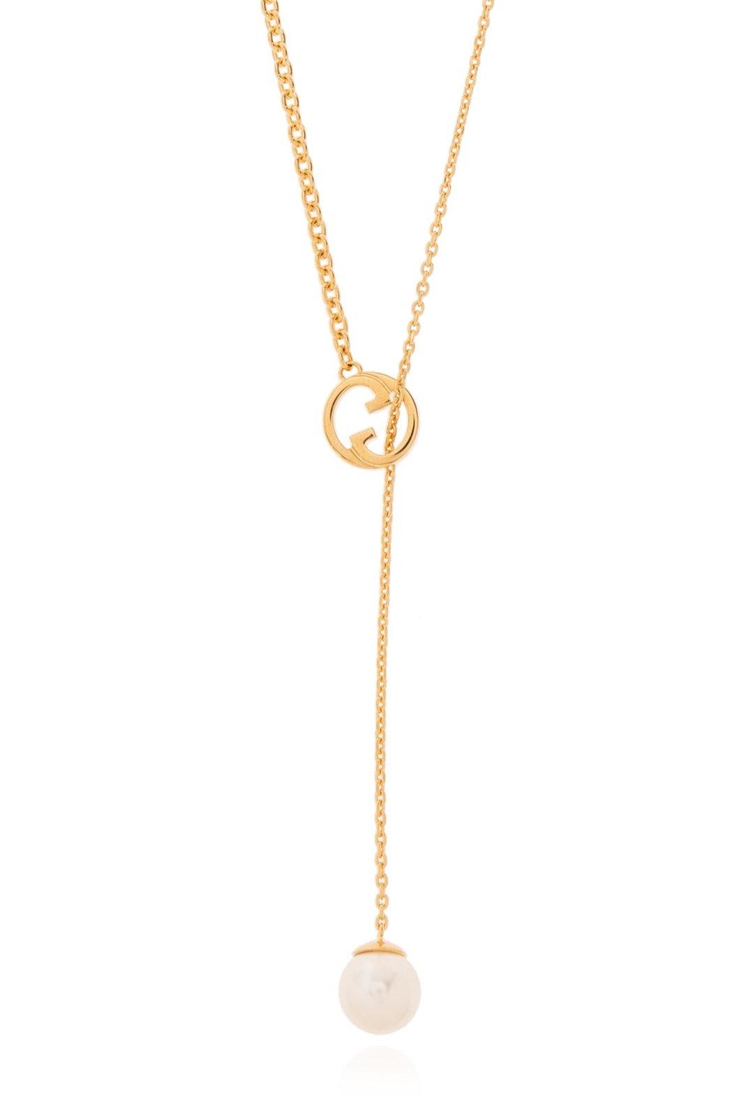 Shop Gucci Blondie Embellished Drop Necklace In Cream