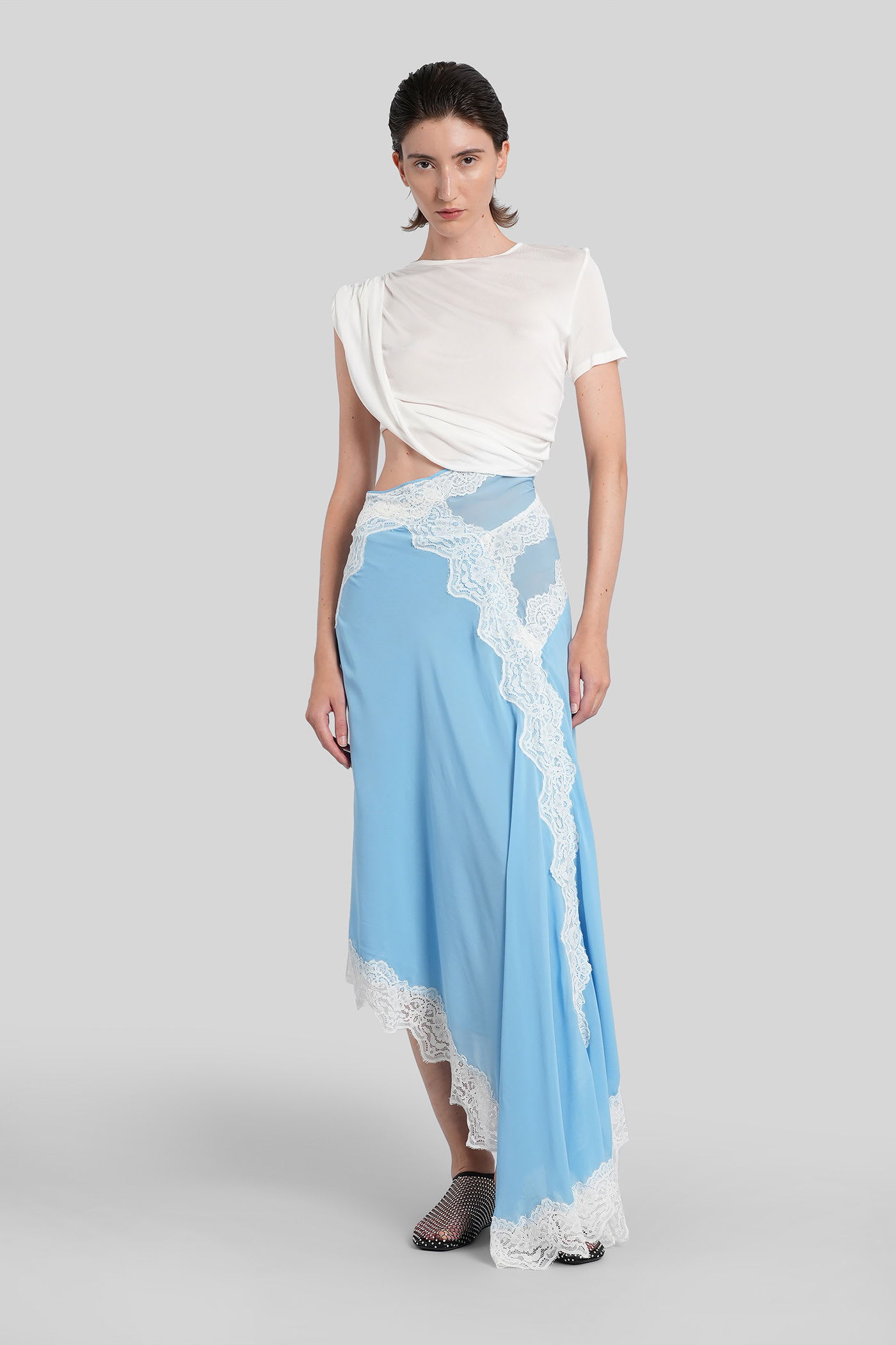 Christopher Esber Verve Asymmetric Lace-trimmed Silk-georgette And Ribbed Jersey Dress In Multi