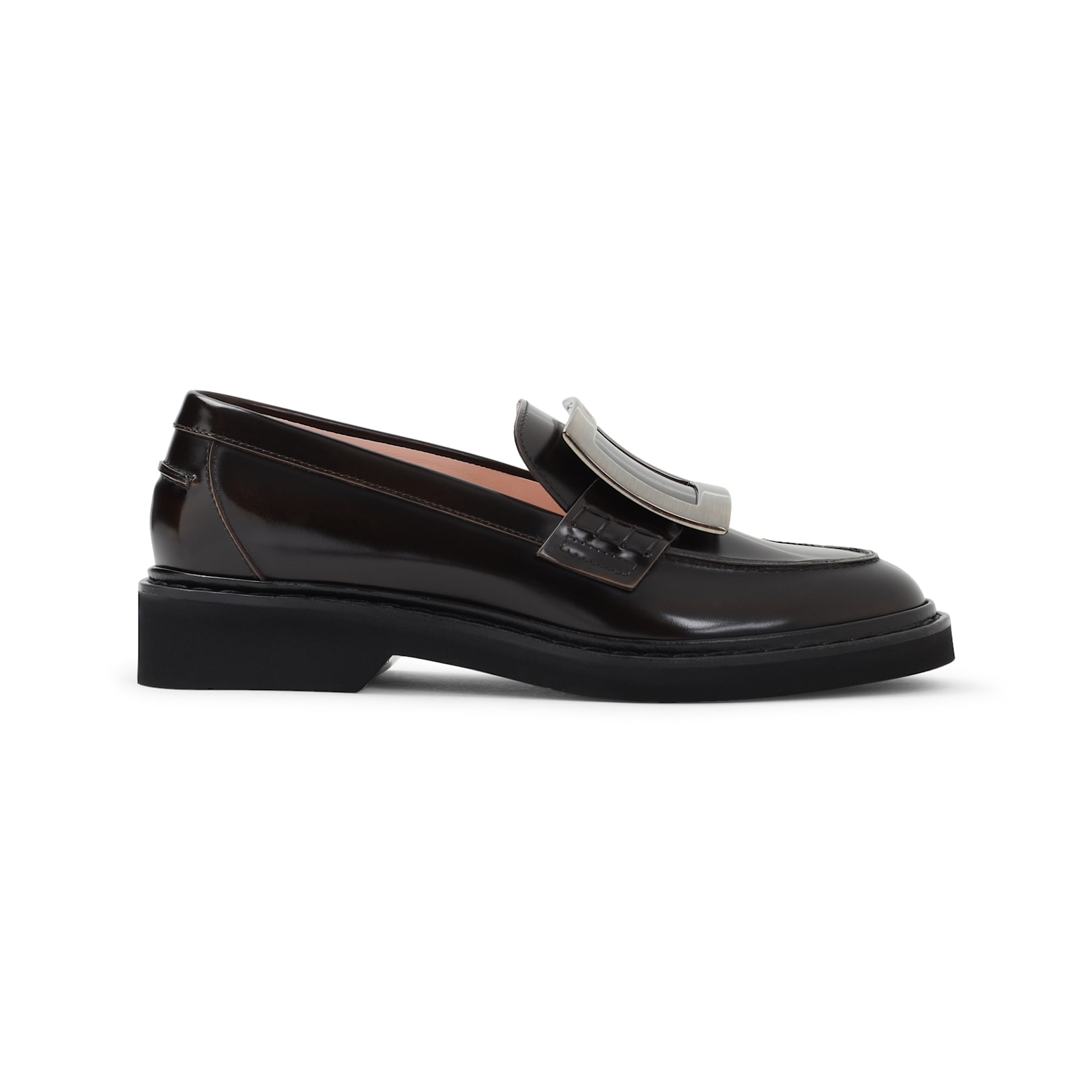 Roger Vivier Lentil Brown Leather Viv Rangers Met Buc 25 Loafers In Black