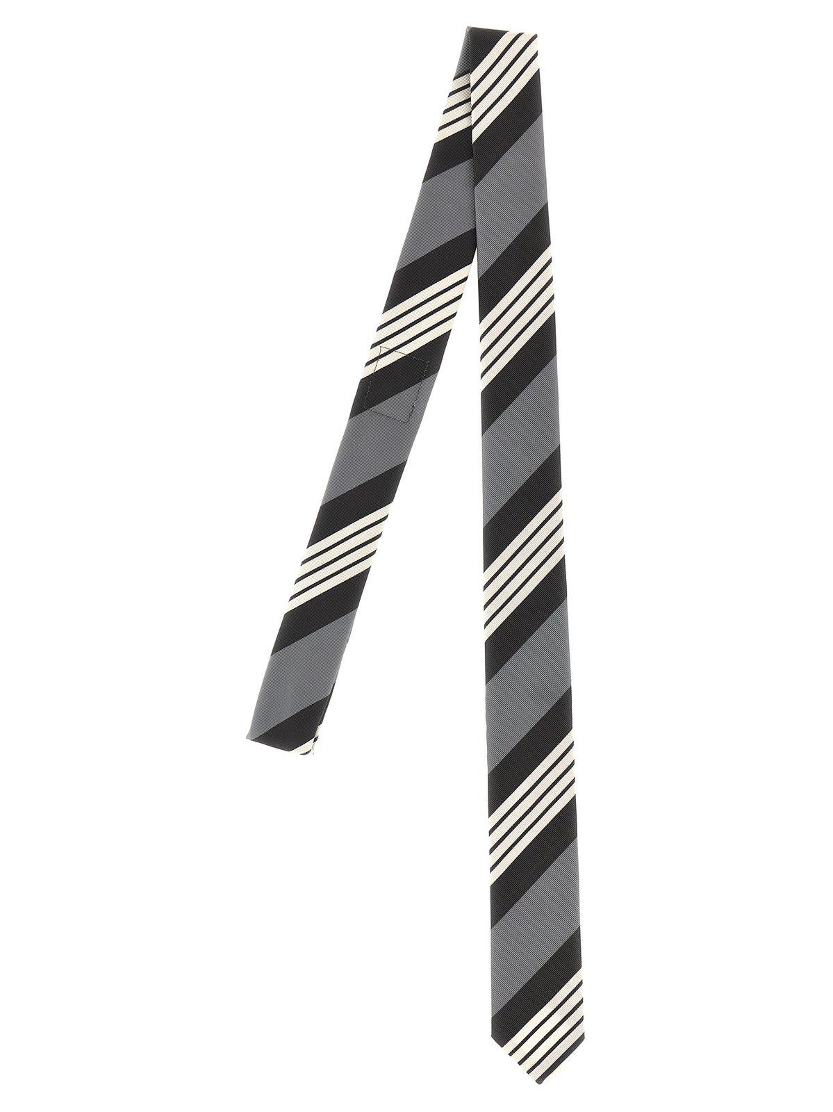 Shop Thom Browne Logo Patch Striped Tie In Grey