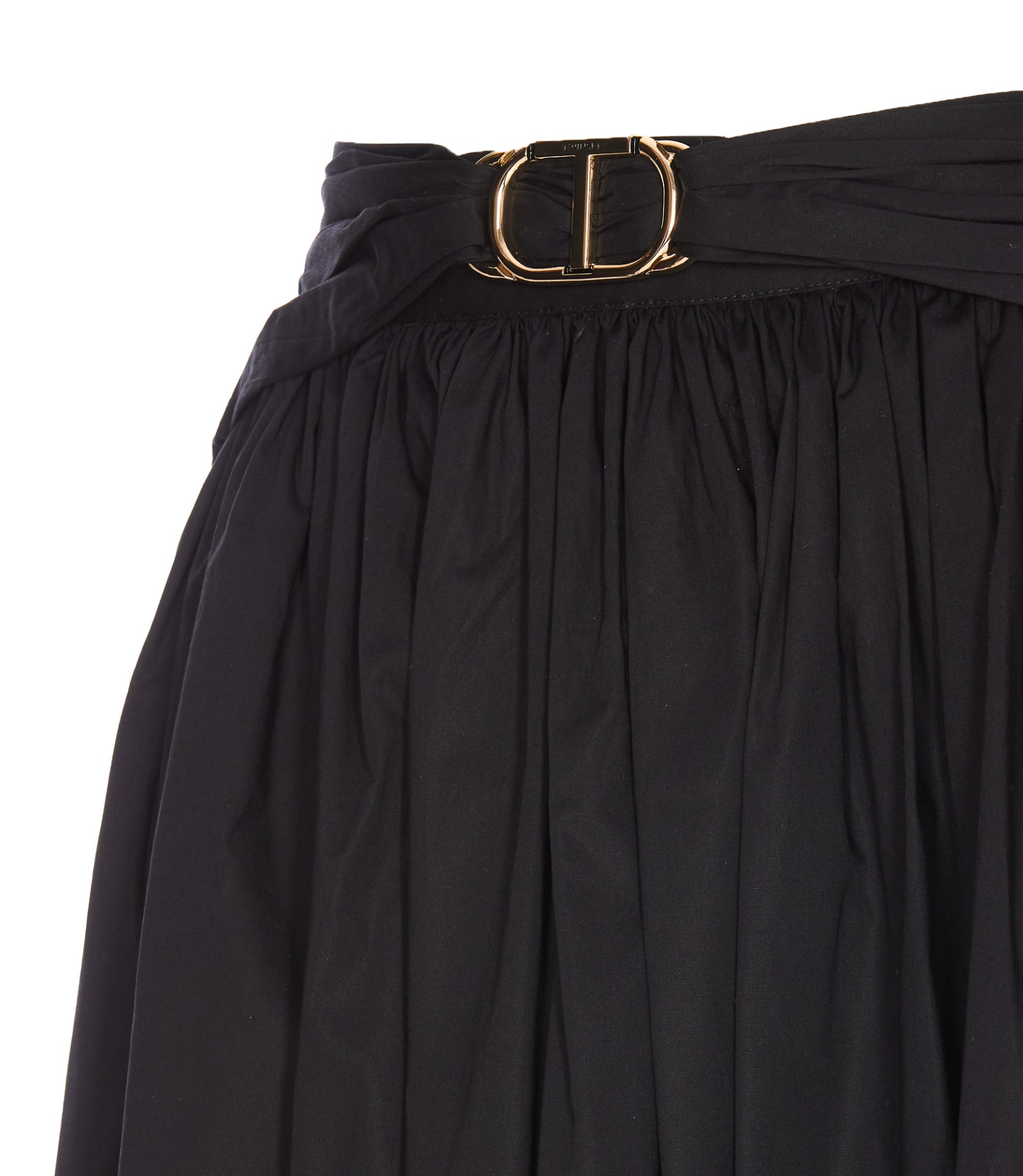 Shop Twinset Popeline Oval-t Longuette Skirt In Black