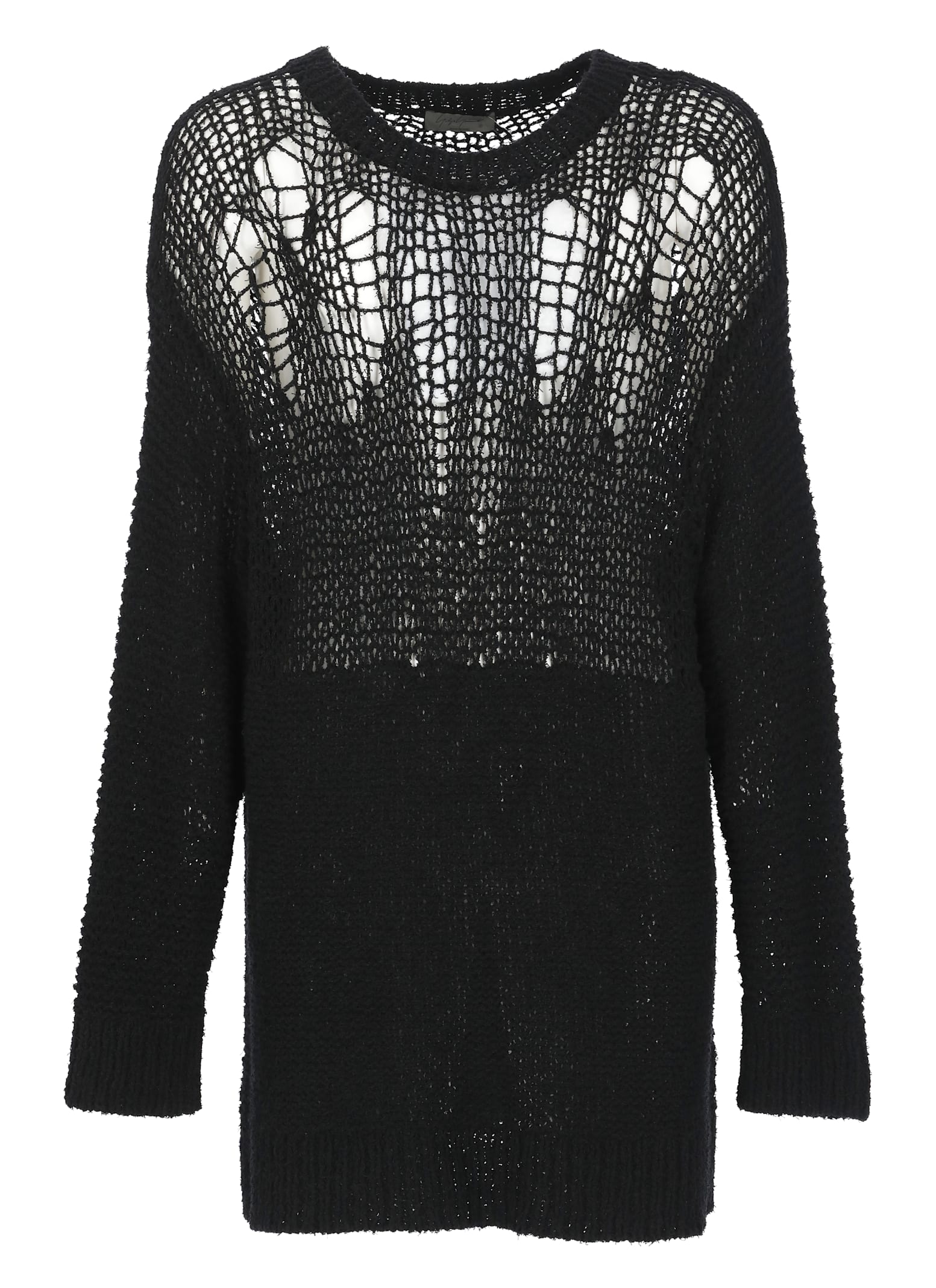 Yohji Yamamoto Long-sleeved Openwork Sweater In Black