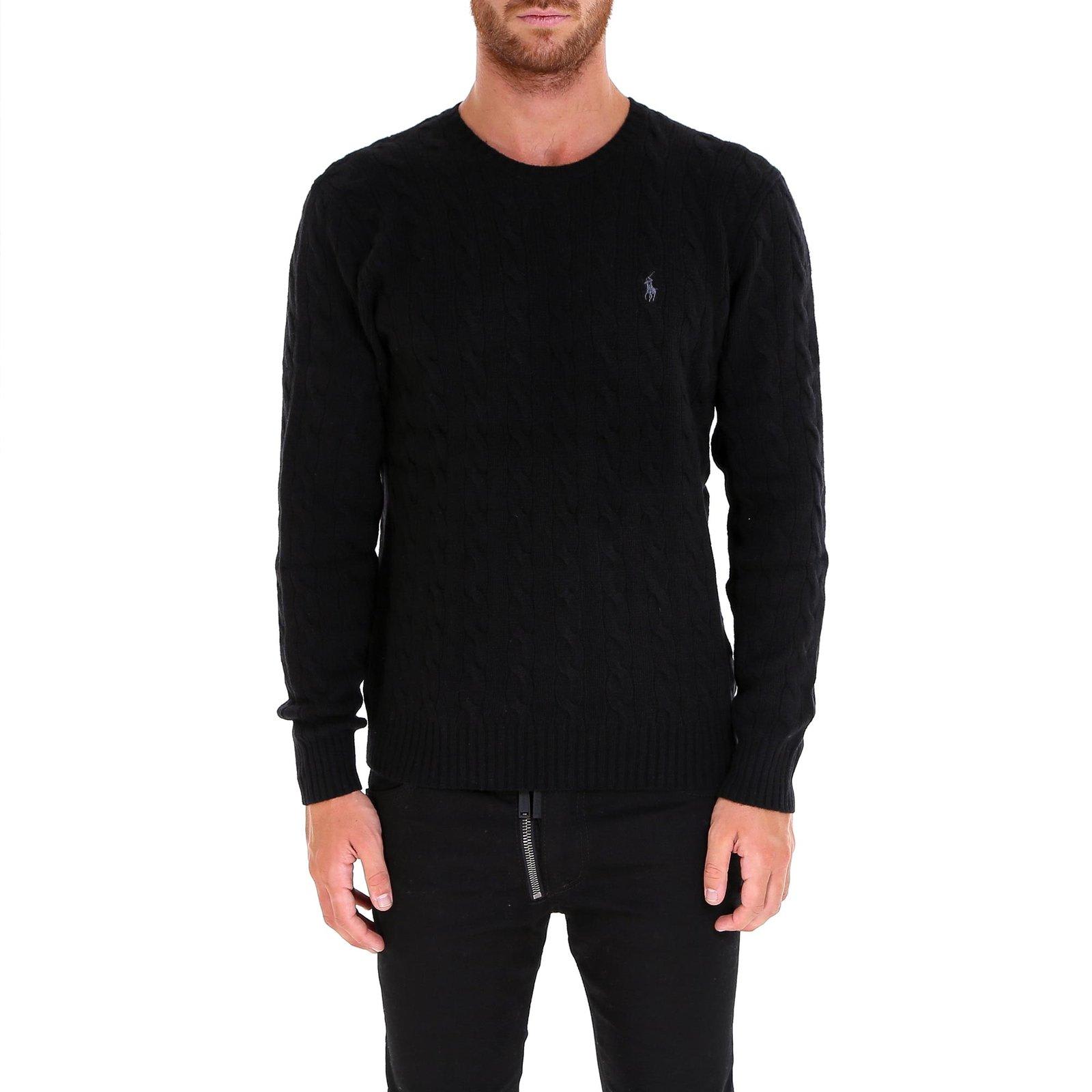Polo Ralph Lauren Logo-embroidered Cable-knit Jumper In Black