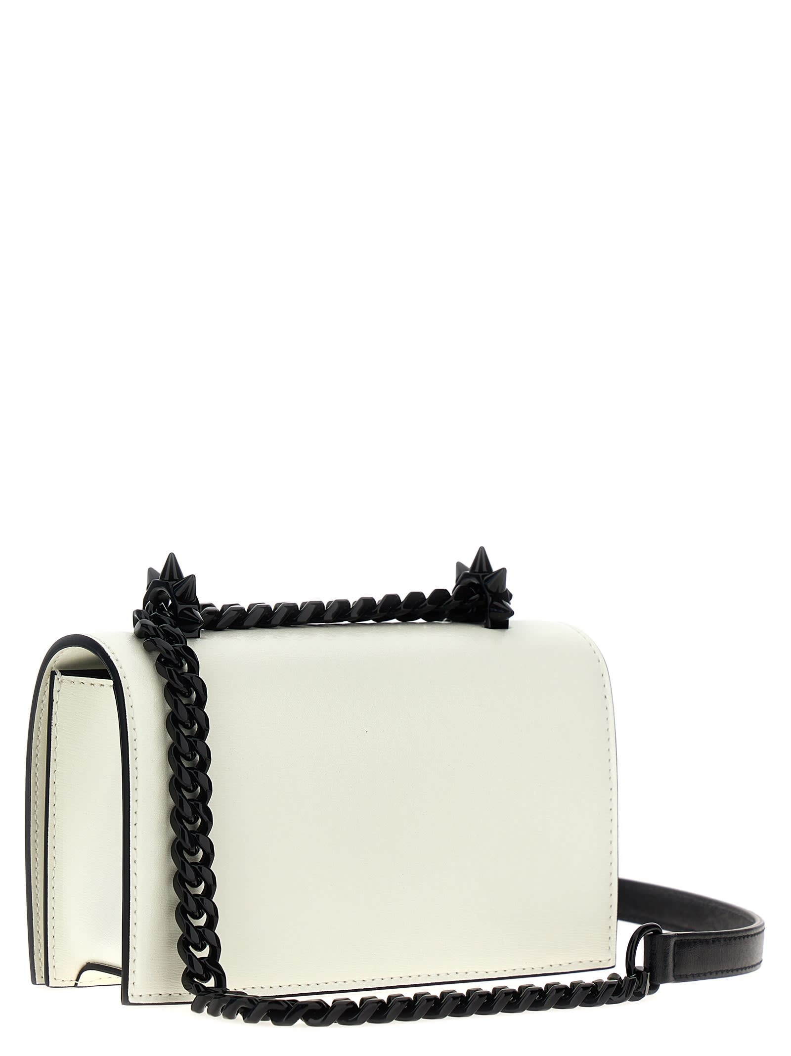 Shop Alexander Mcqueen Mini Jewelled Satchel Shoulder Bag In White/black