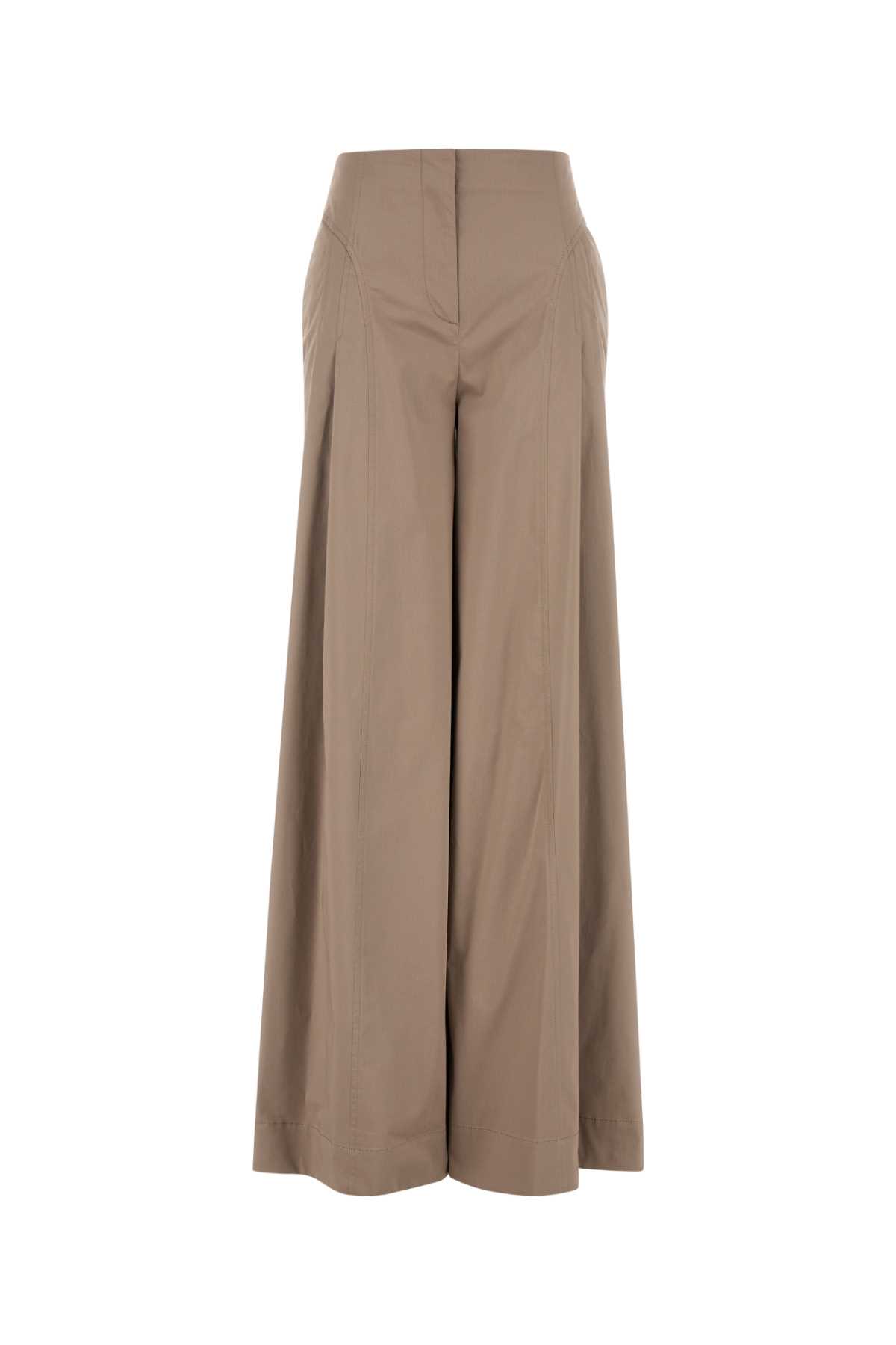 Alberta Ferretti Cappuccino Stretch Cotton Wide-leg Pant