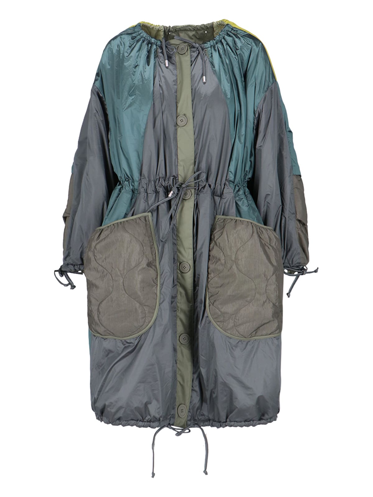 Marfa Stance Parachute Patchwork Reversible Parka In Green