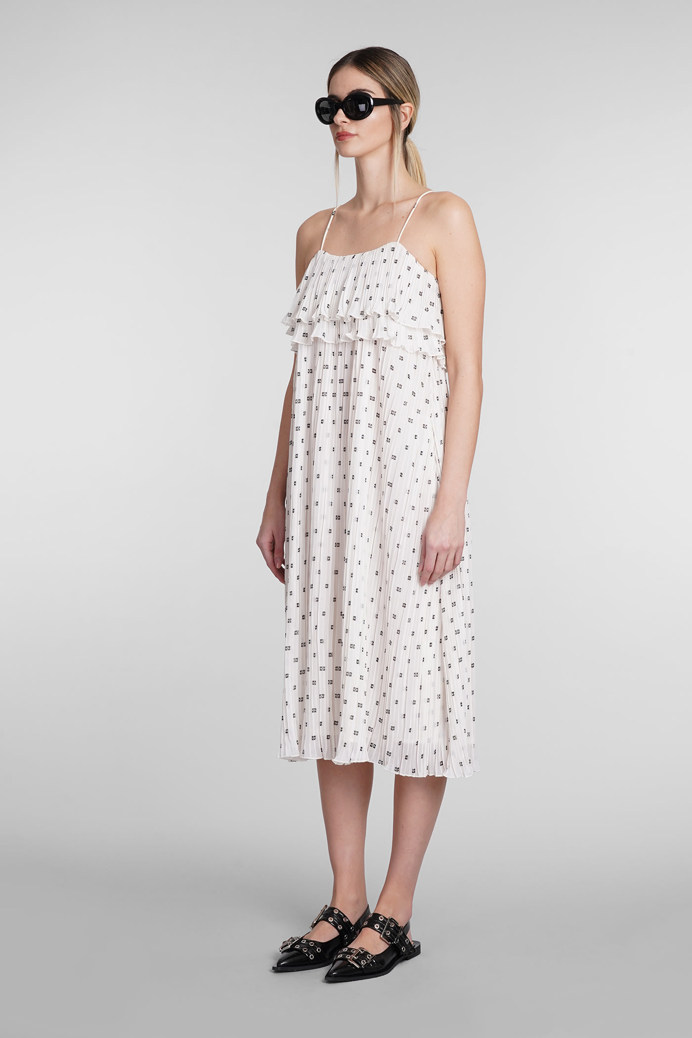 Shop Ganni Dress In White Polyester