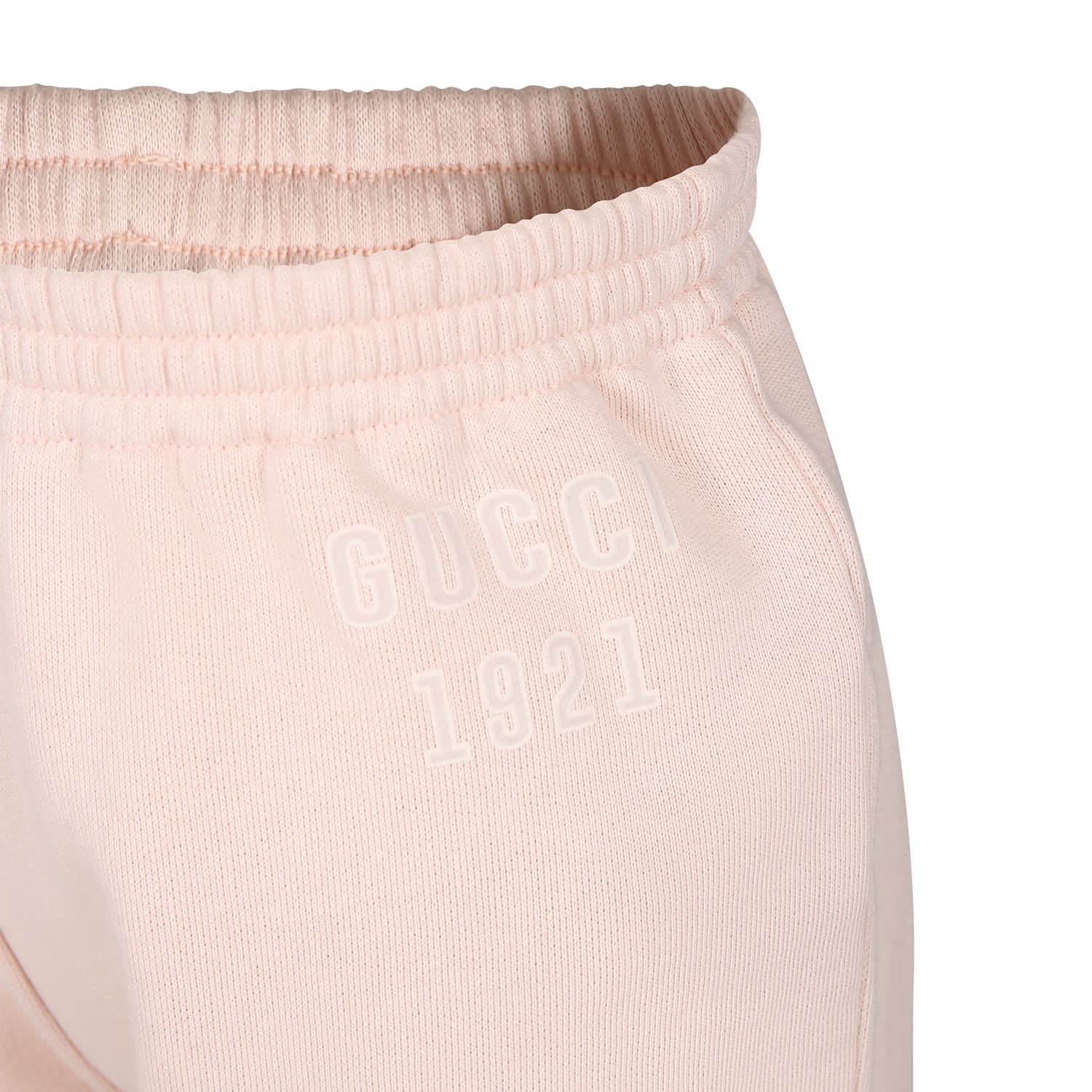 Shop Gucci Pink Trousers For Girl With Logo  1921