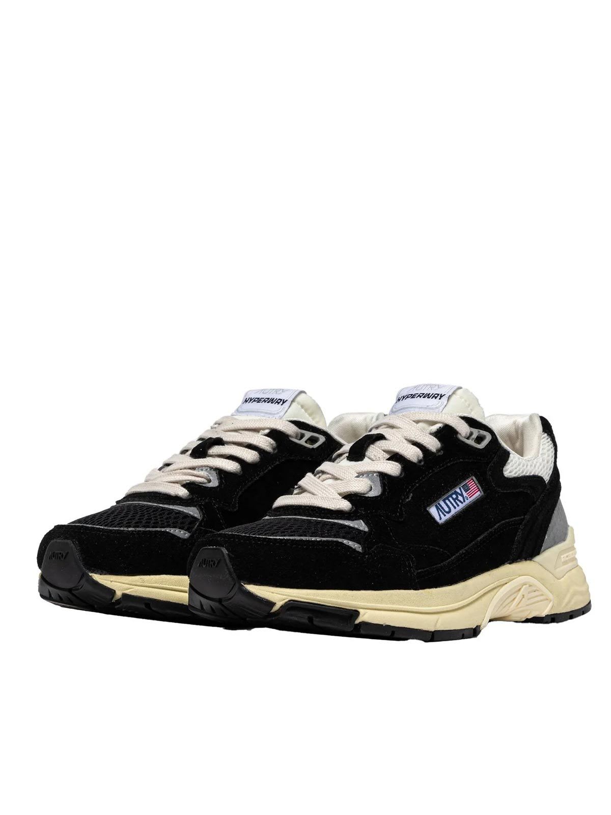 Autry Black Suede And Mesh Sneakers With Cream Cushioned Sole In Black