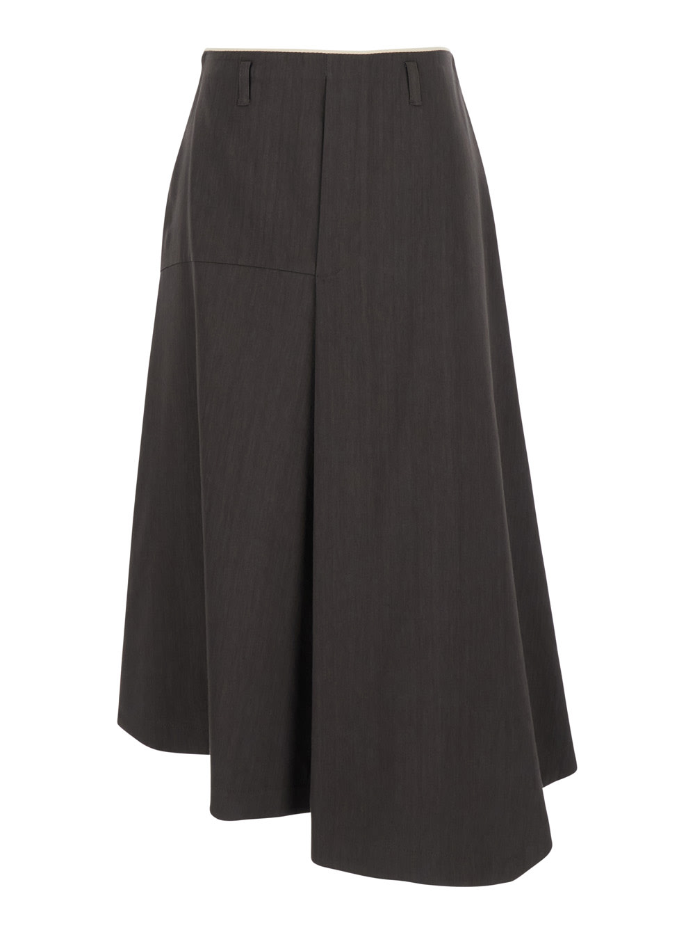 sweet Brown Asymmetric Skirt With Side Zip Closure In Linen And Viscose Blend Woman