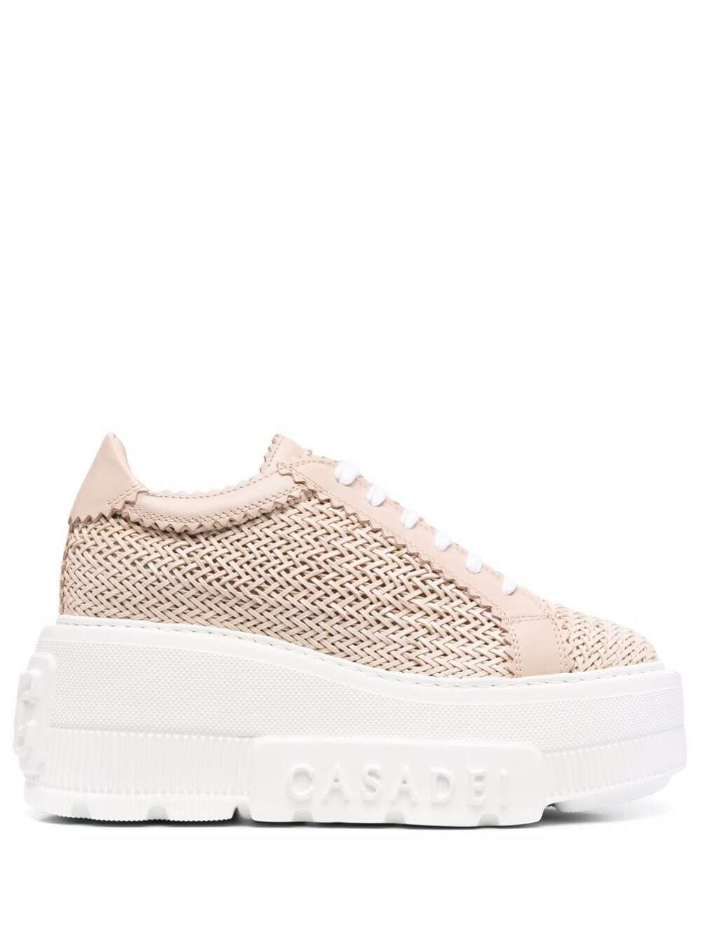 Casadei Womans Chunky Pink Woven Fabric Sneakers