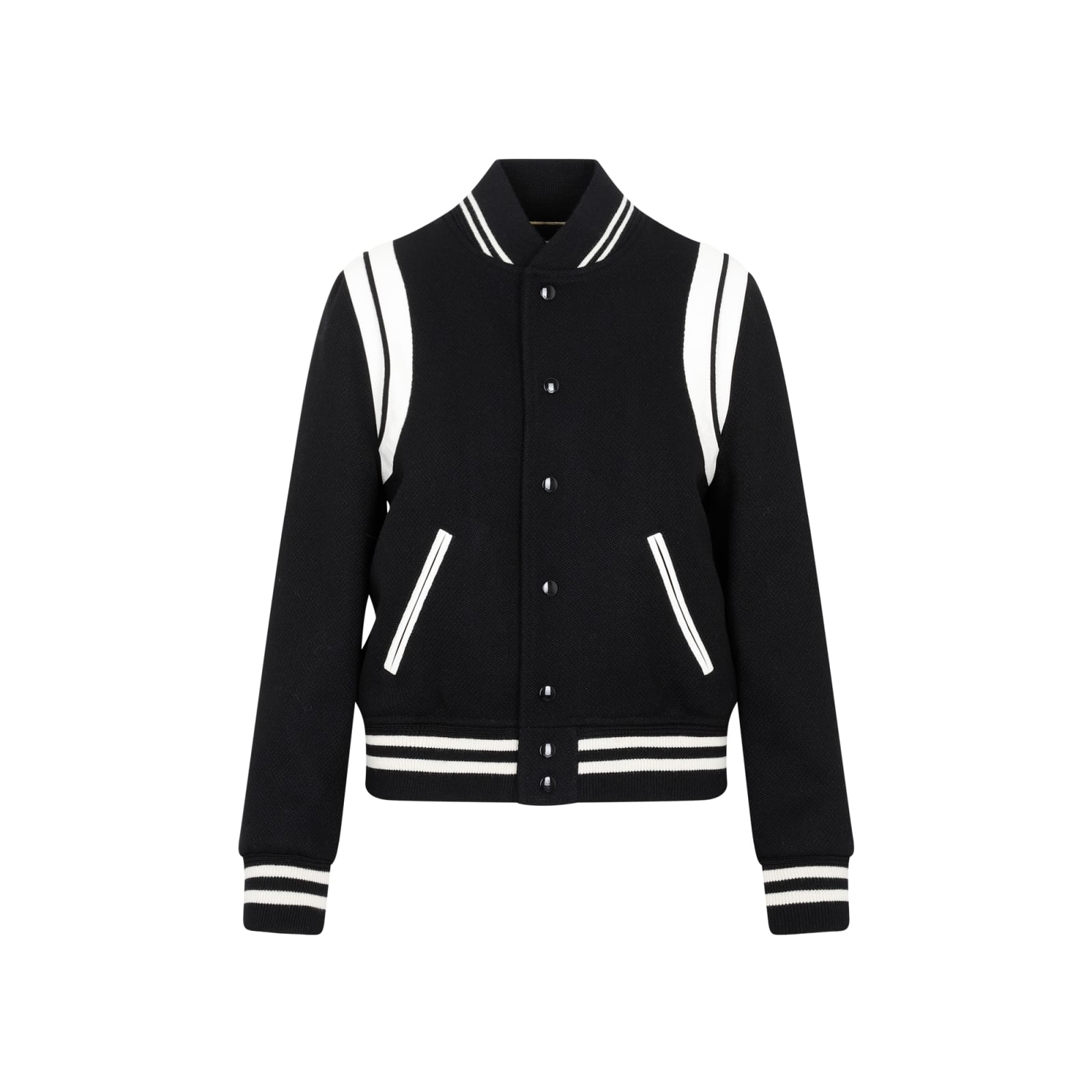 Shop Saint Laurent 2 Bandes Teddy Jacket In Noir Blanc