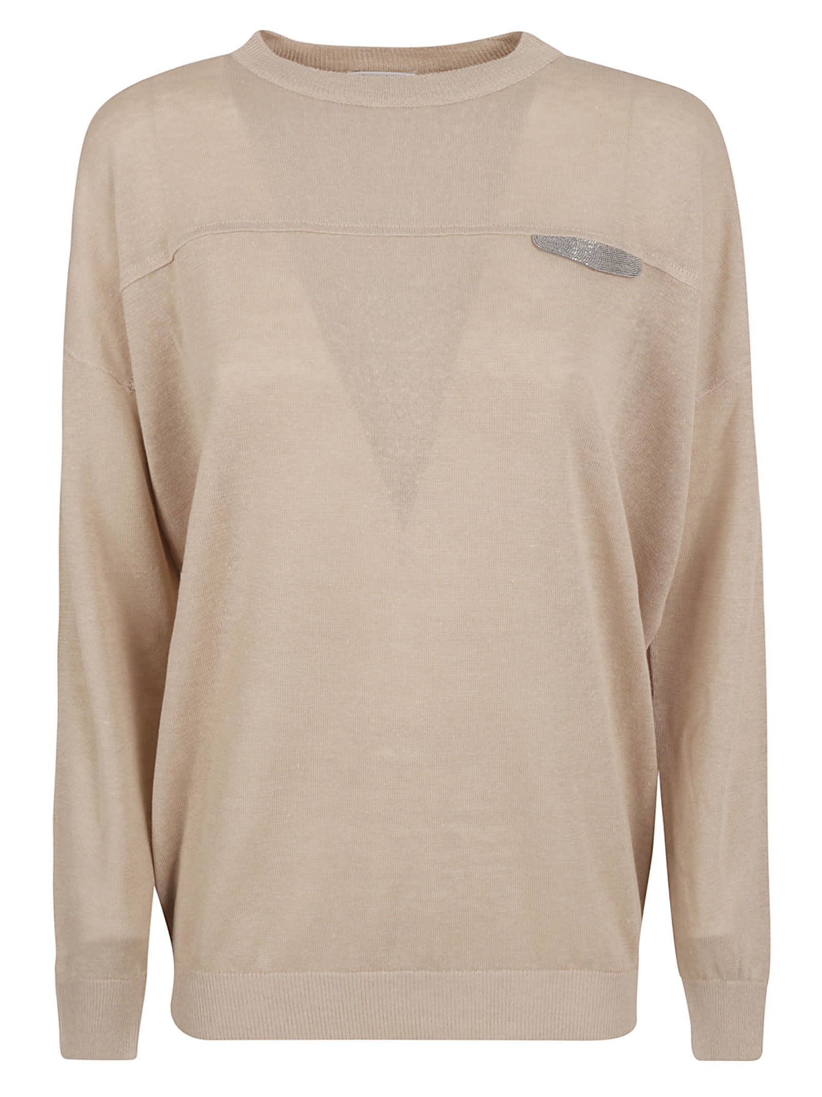 Shop Brunello Cucinelli Embellished Rib Sweater In Sand