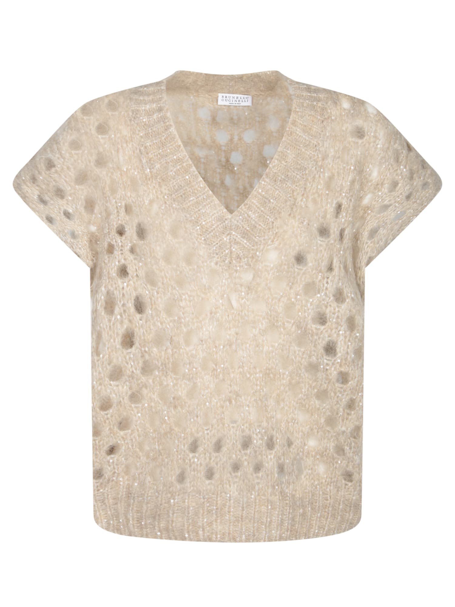 Brunello Cucinelli V-neck Open-knit Vest In Neutral