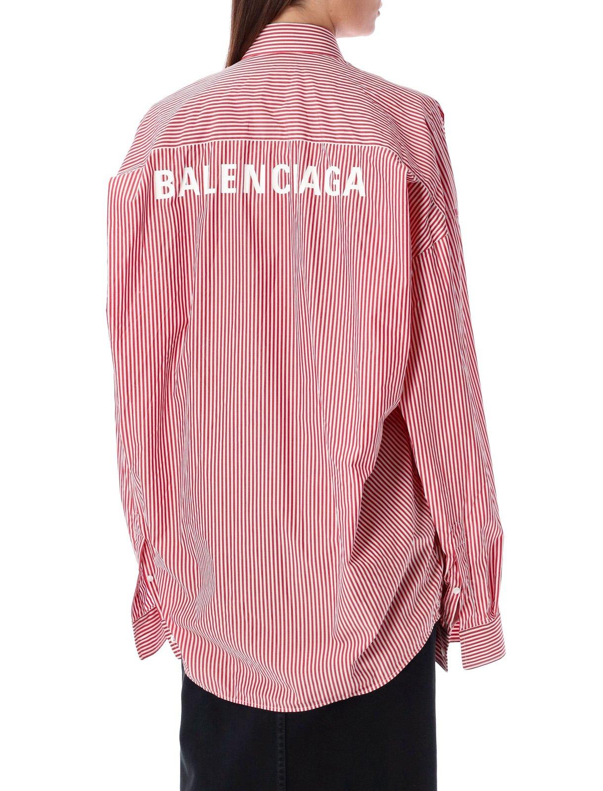 Balenciaga Women Shirt With Logo In Red White Stripes