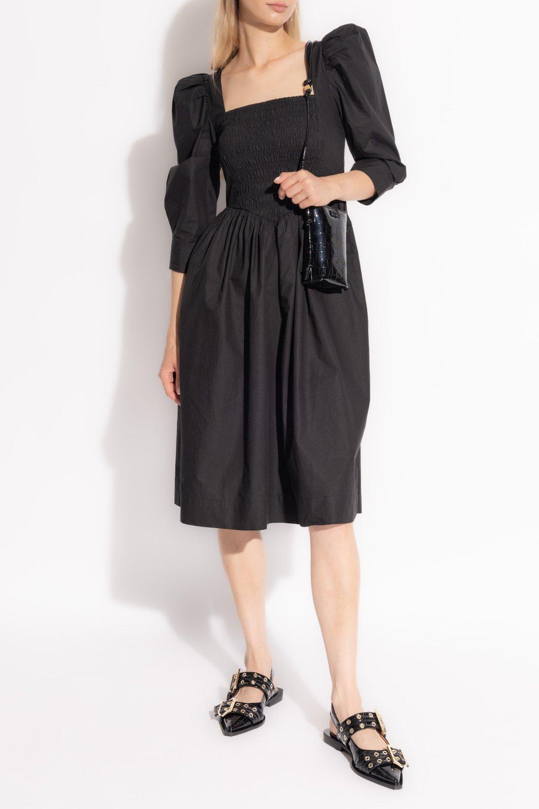 Shop Ganni Dress With Ruching In Black