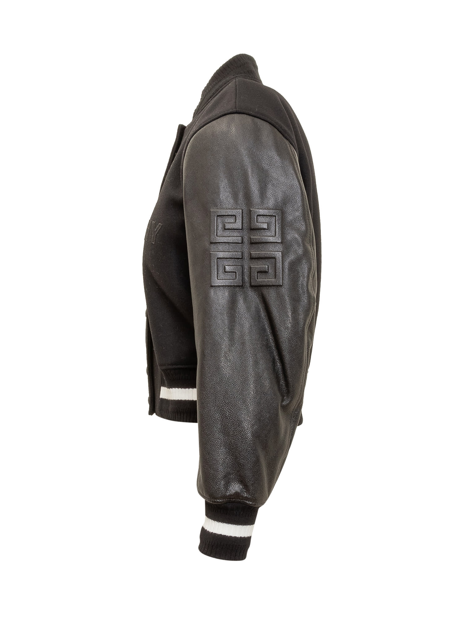 Shop Givenchy Wool And Leather Short Bomber Jacket. In Black White